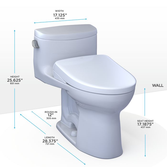 Toto Washlet+ Supreme II One Piece Elongated 1.28 GPF Toilet and Washlet+ S7 Contemporary Bidet Seat