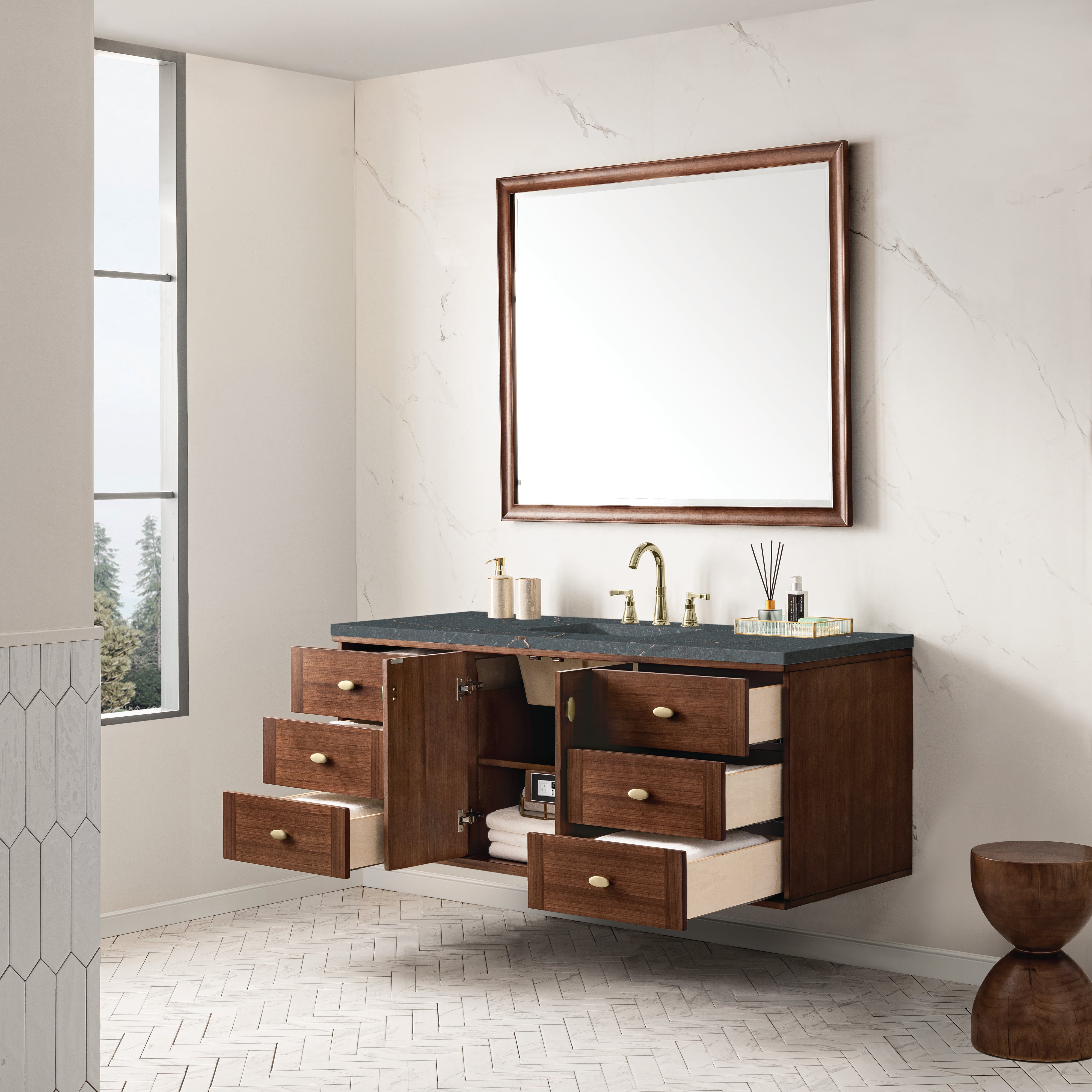 Mid-Century Walnut / Parisien Bleu - 3 Faucet Holes