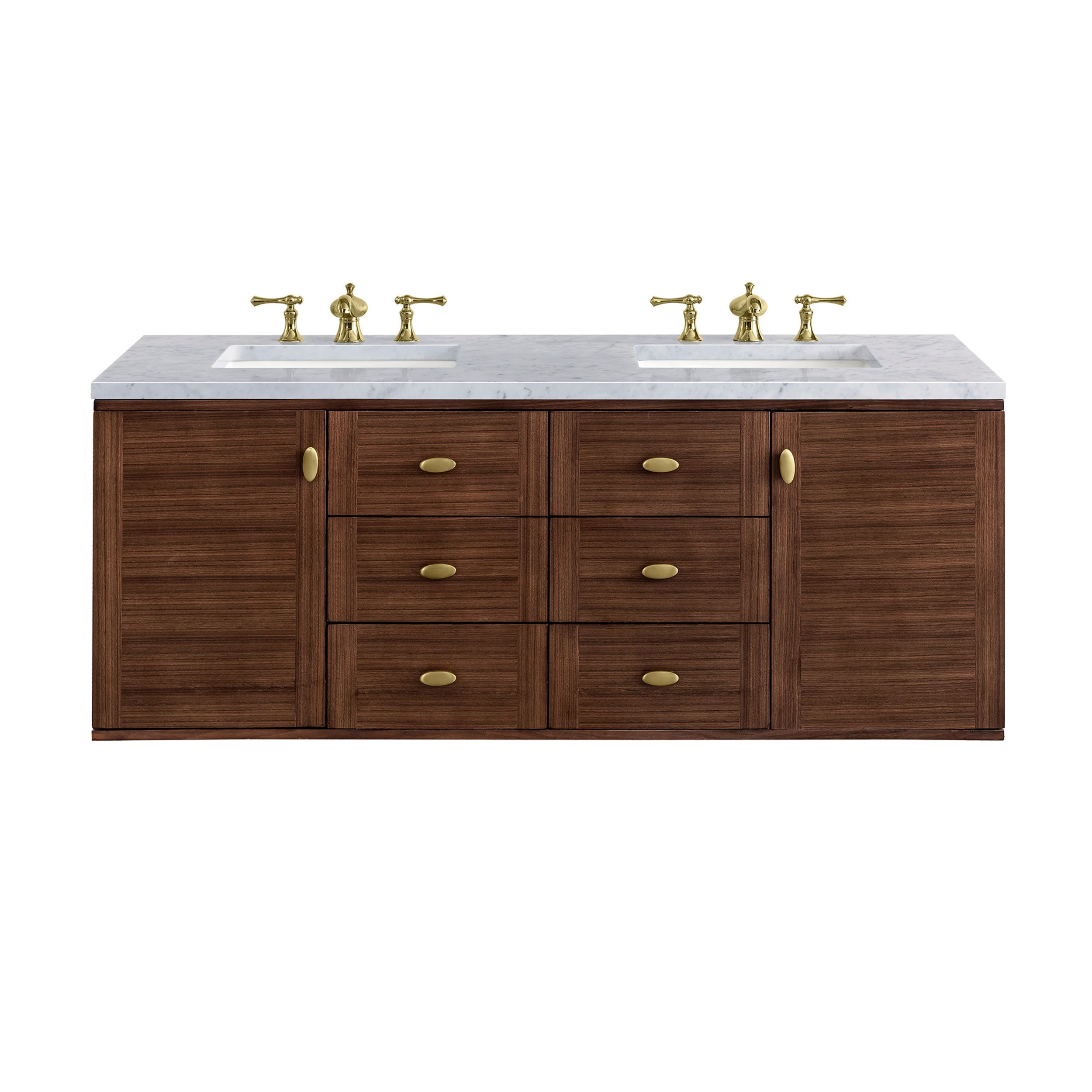 Mid-Century Walnut / Carrara White - 3 Faucet Holes