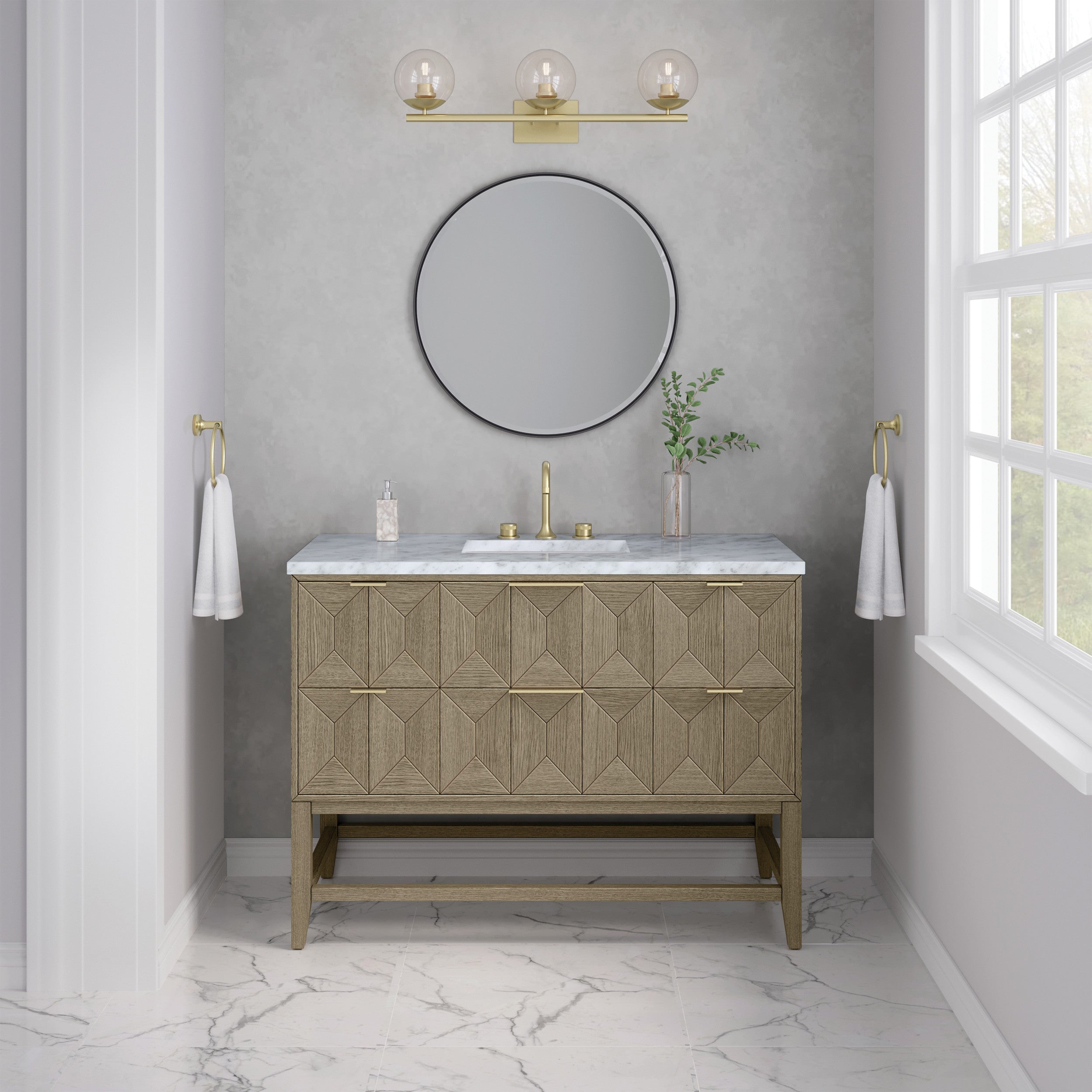 Pebble Oak / Carrara White - 3 Faucet Holes
