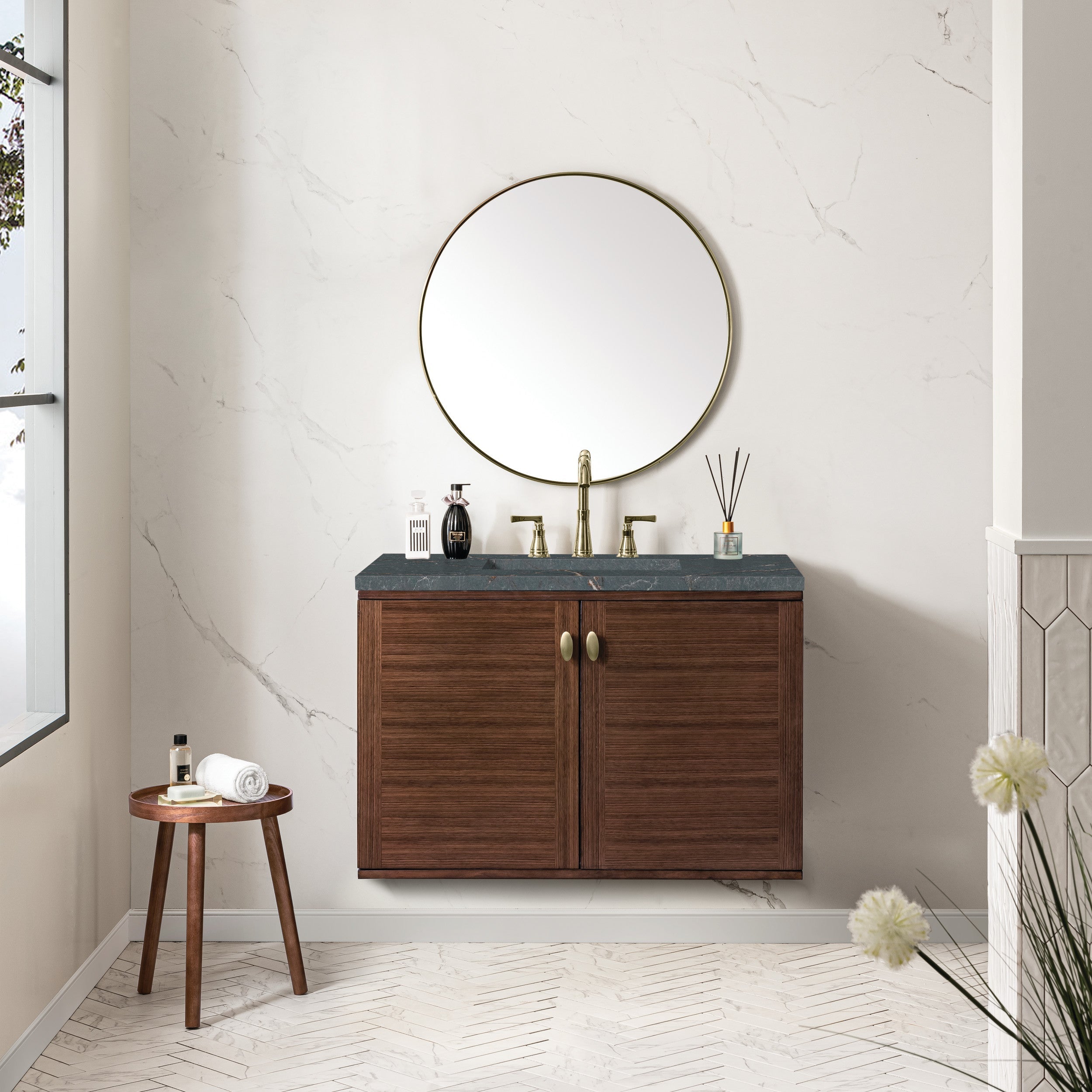 Mid-Century Walnut / Parisien Bleu - 3 Faucet Holes