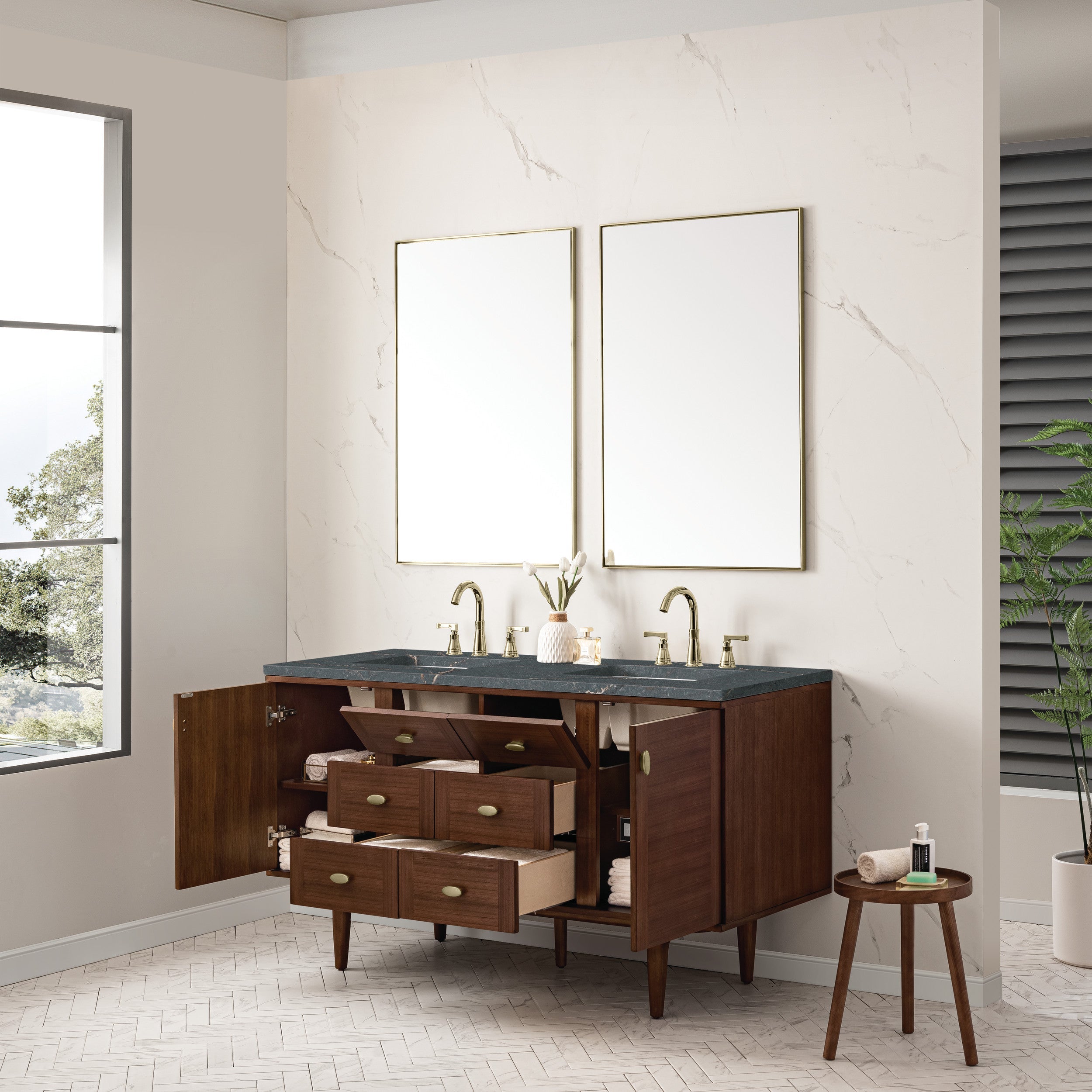 Mid-Century Walnut / Parisien Bleu - 3 Faucet Holes