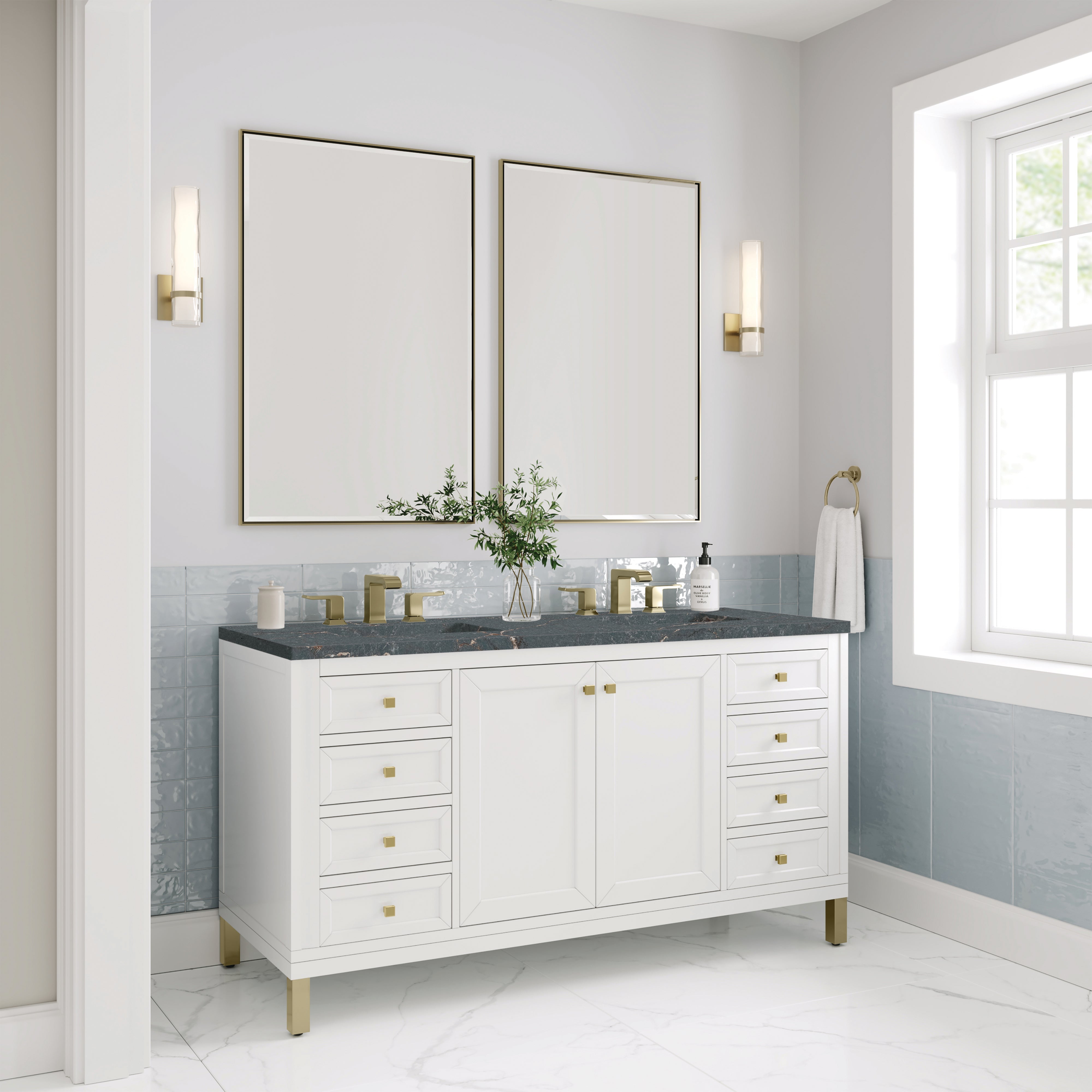 Glossy White / Parisien Bleu - 3 Faucet Holes
