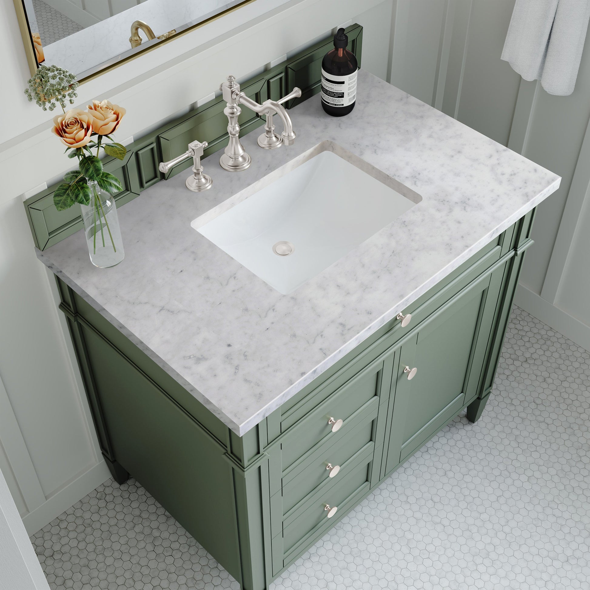 Smokey Celadon / Carrara White - 3 Faucet Holes