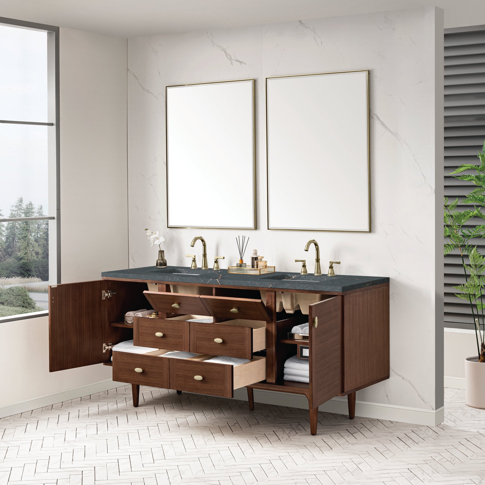 Mid-Century Walnut / Parisien Bleu - 3 Faucet Holes