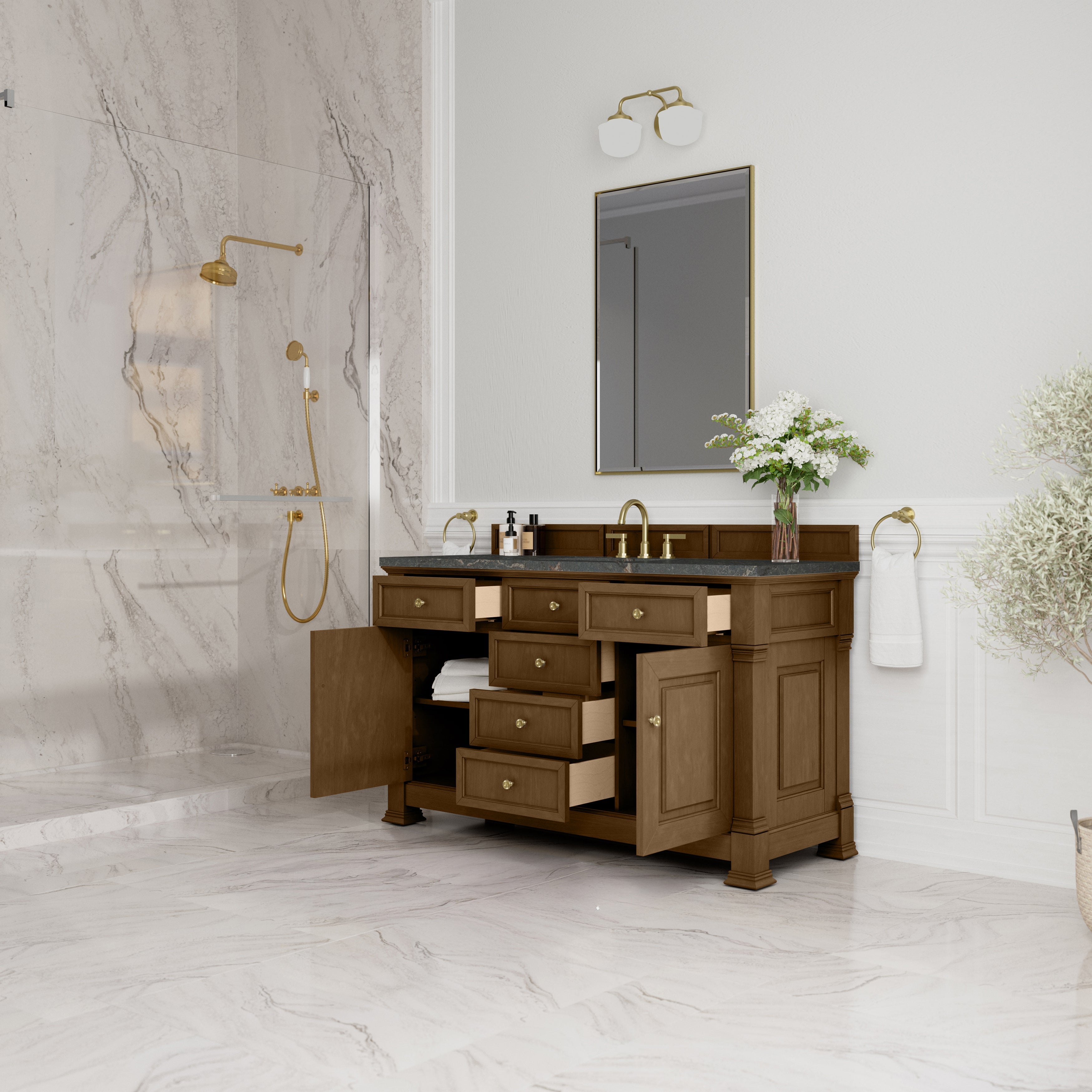 Honey Oak / Parisien Bleu - 3 Faucet Holes