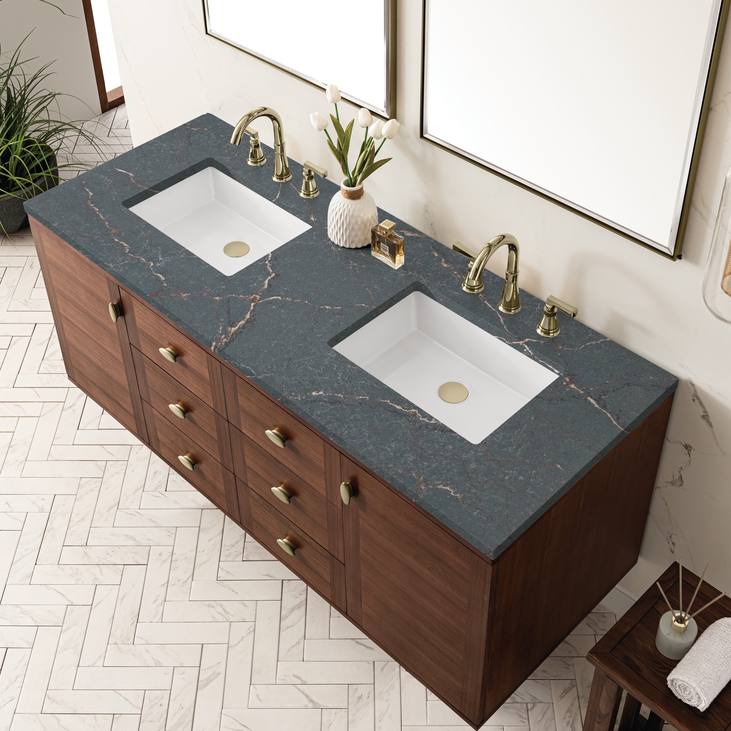 Mid-Century Walnut / Parisien Bleu - 3 Faucet Holes