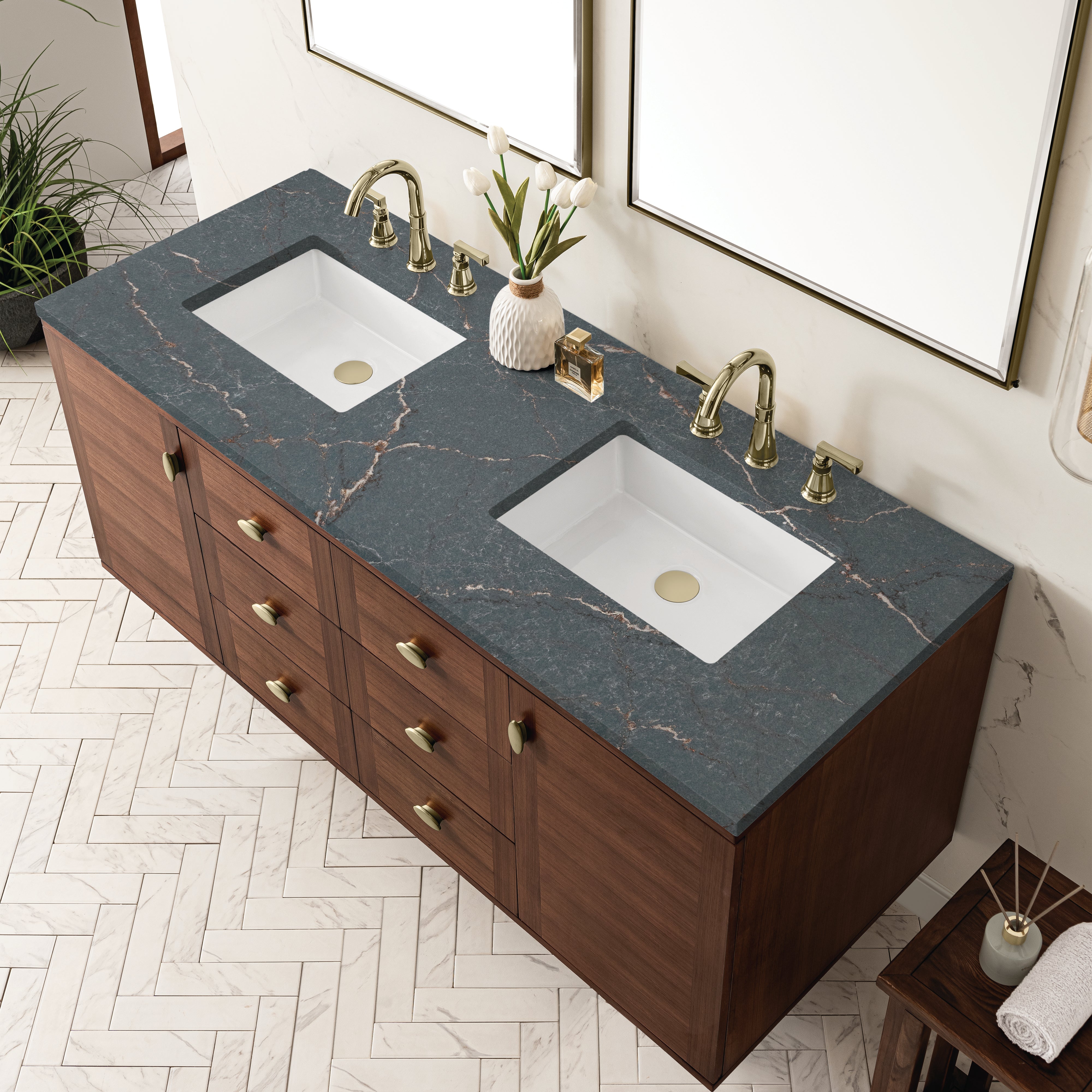 Mid-Century Walnut / Parisien Bleu - 3 Faucet Holes