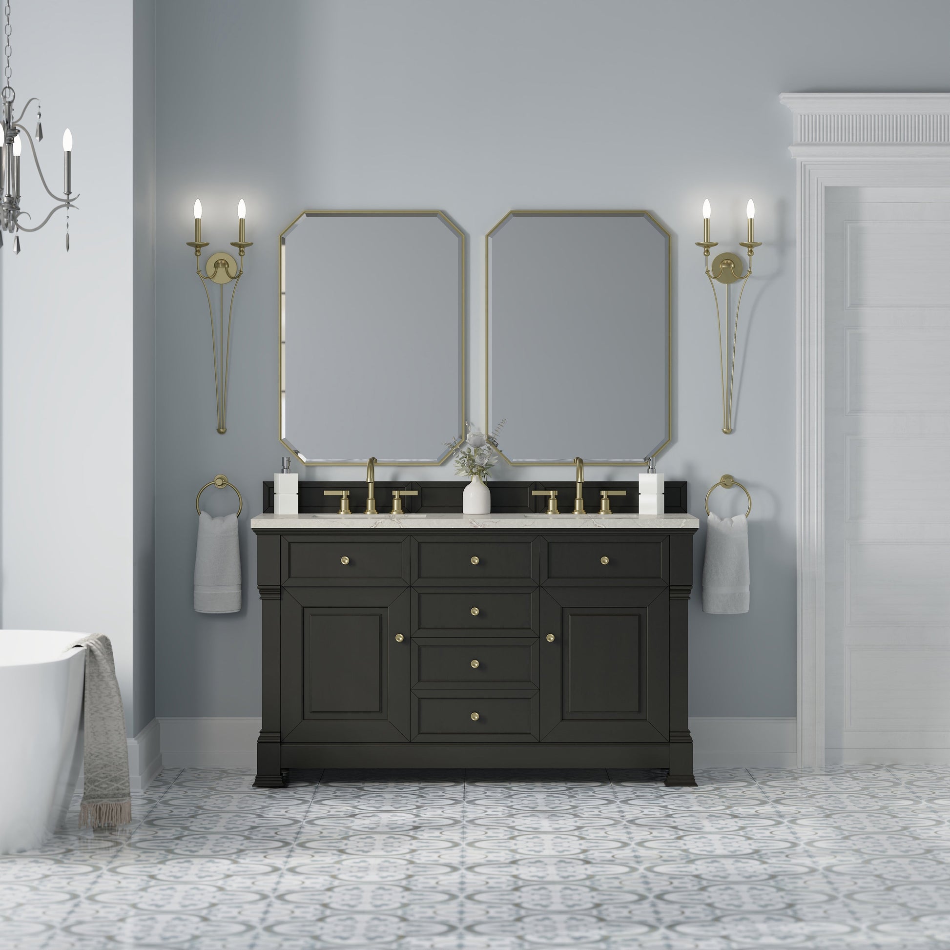 Black Onyx / Victorian Silver - 3 Faucet Holes