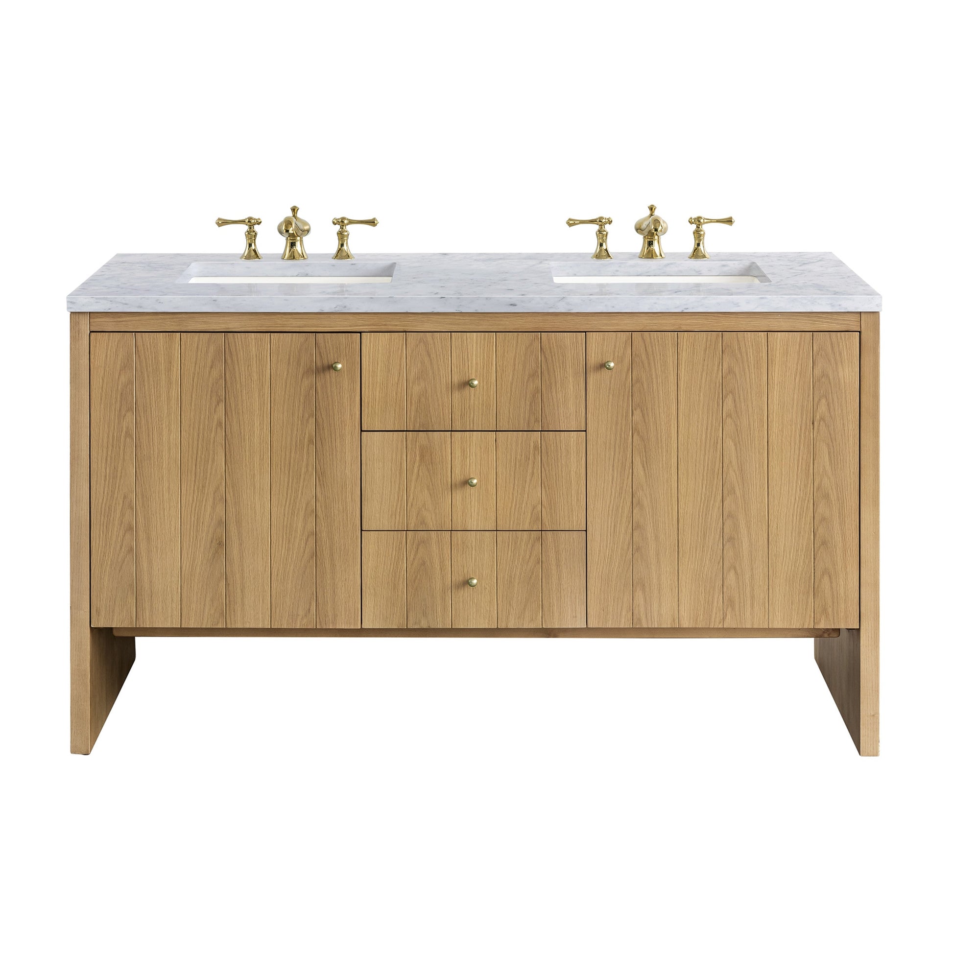 Light Natural Oak / Carrara White - 3 Faucet Holes