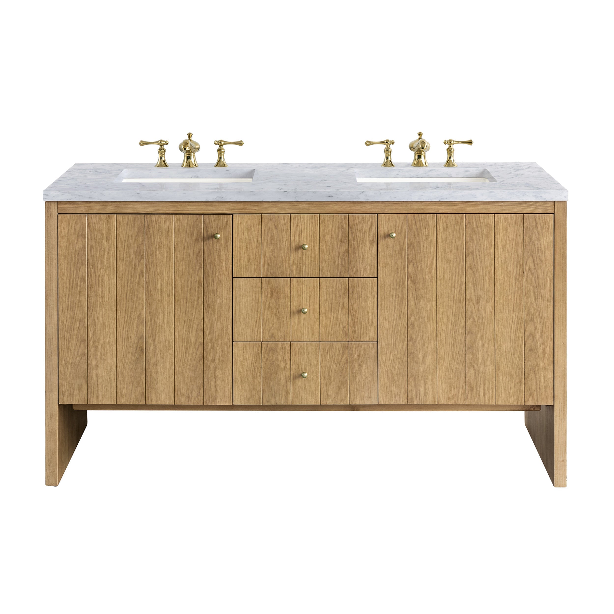 Light Natural Oak / Carrara White - 3 Faucet Holes