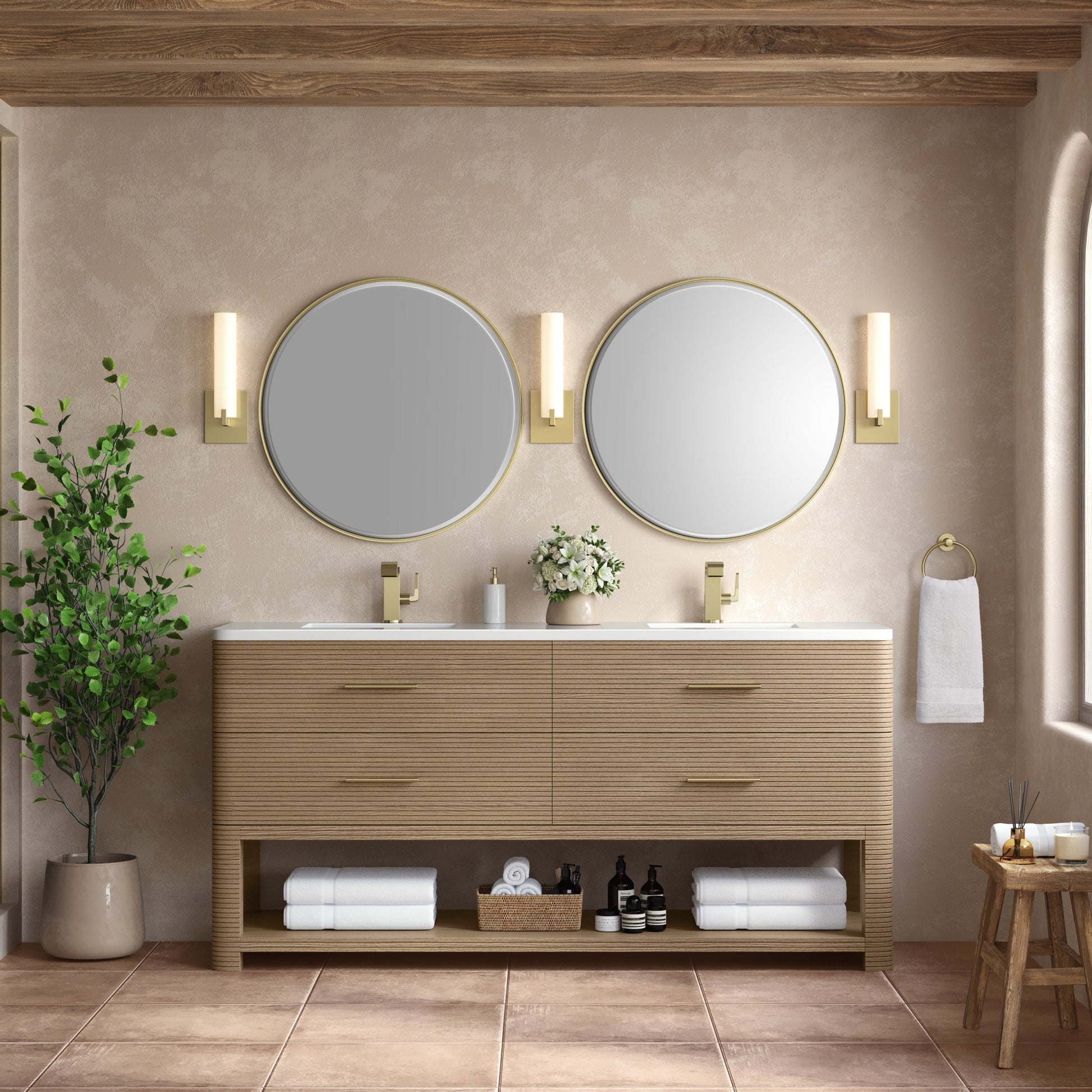 Pebble Oak / White Zeus - 1 Faucet Hole