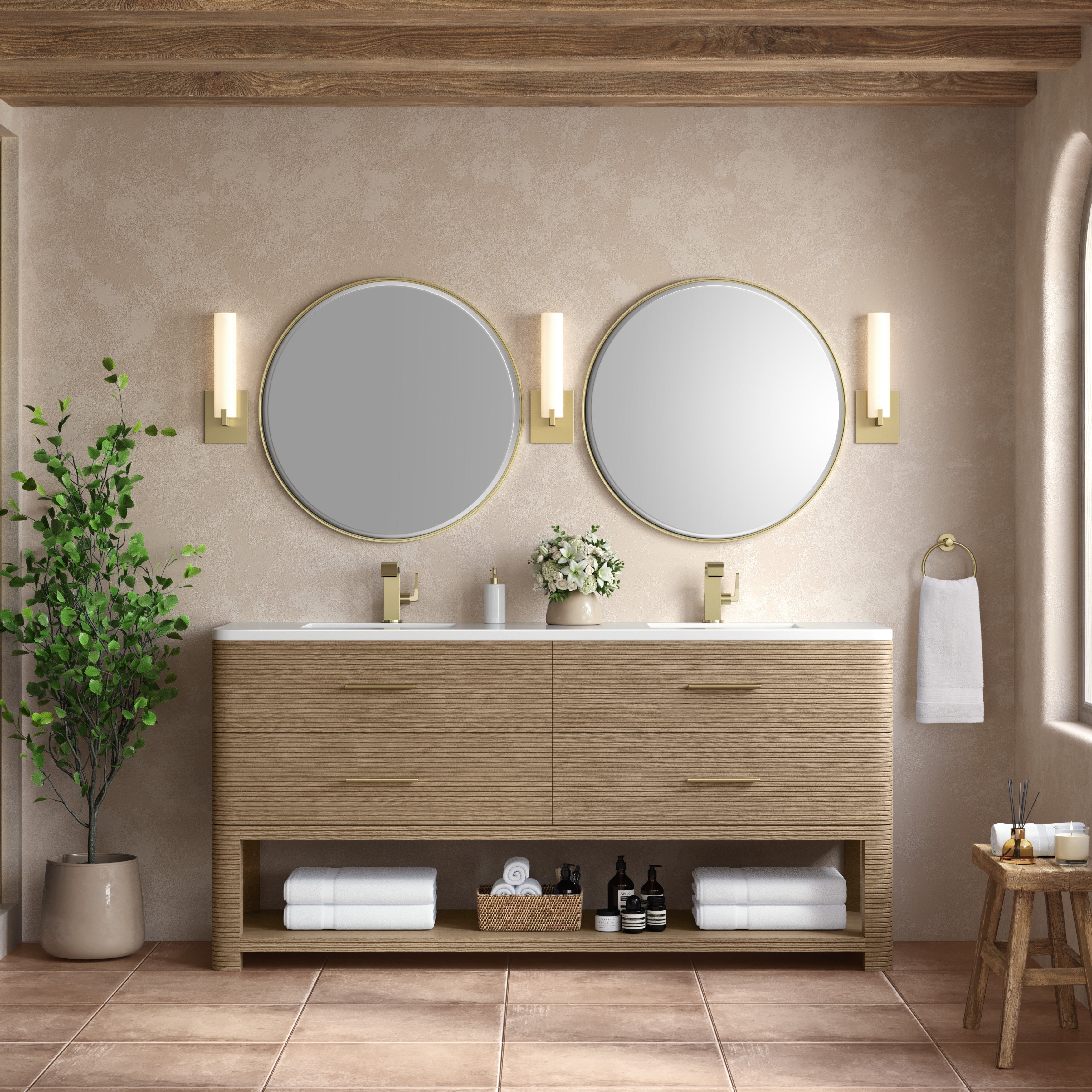 Pebble Oak / White Zeus - 1 Faucet Hole