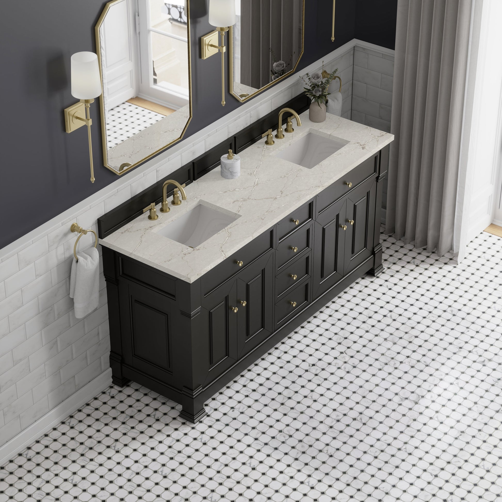 Black Onyx / Victorian Silver - 3 Faucet Holes