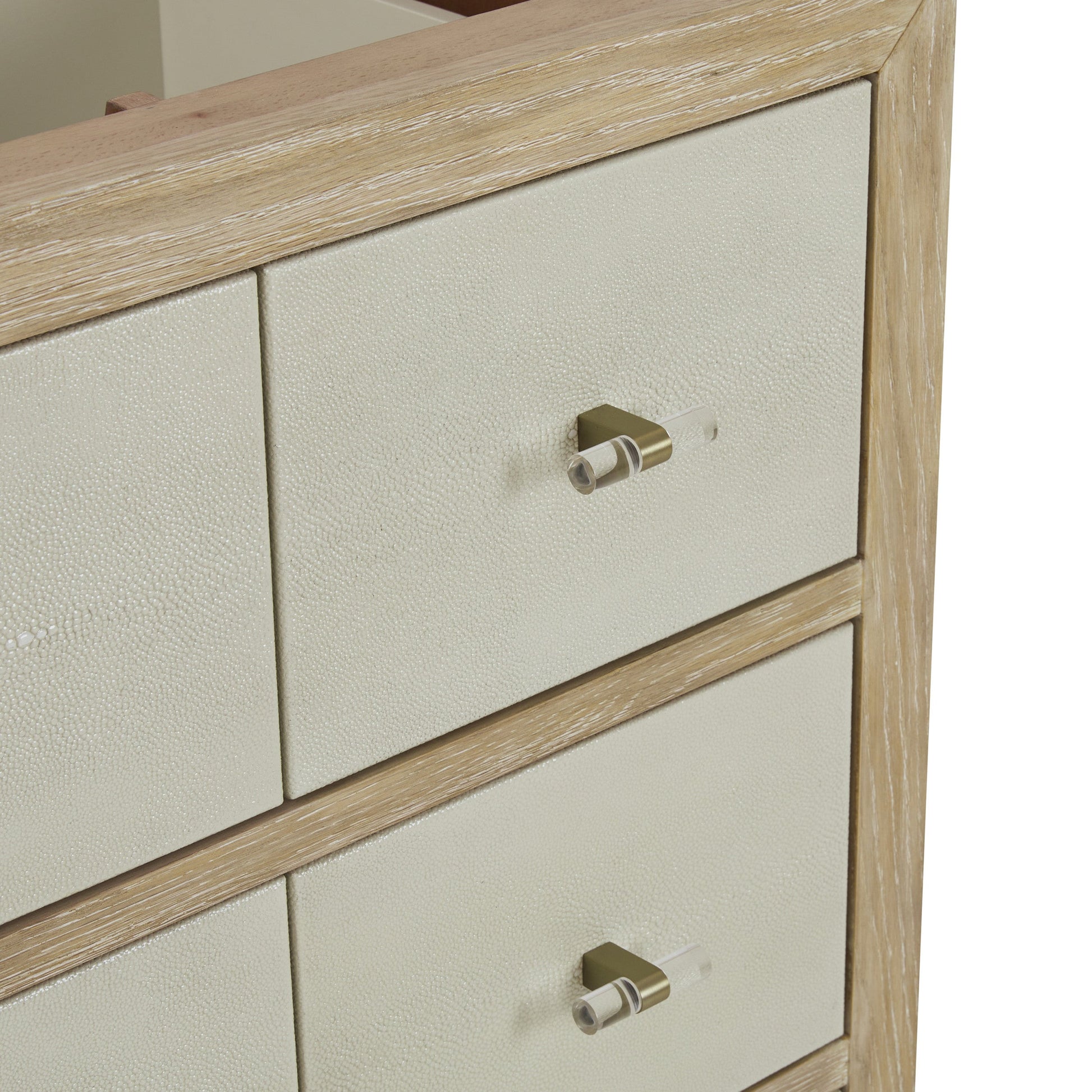 Sunwashed Oak with Embossed Shagreen Drawer Fronts / White Zeus - 3 Faucet Holes