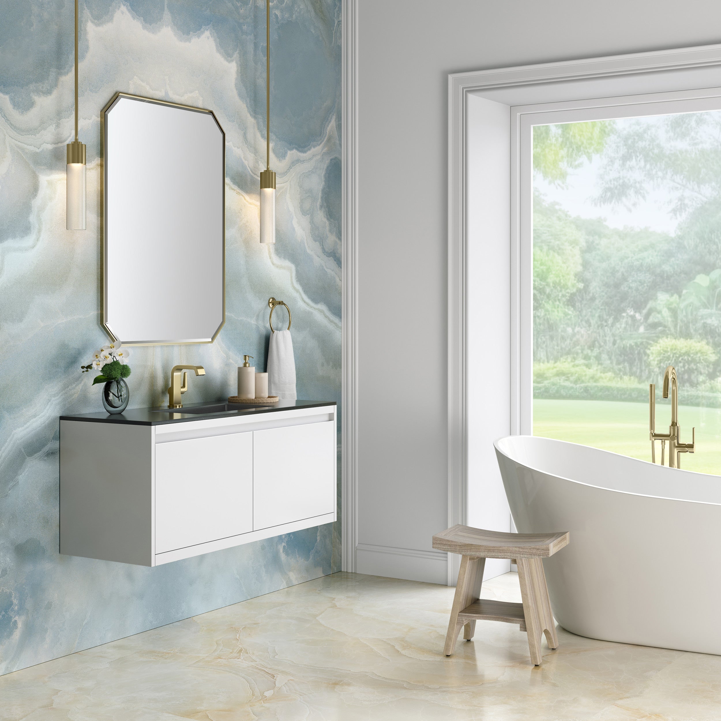 Glossy White / Champagne Brass / Charcoal Black - 1 Faucet Hole