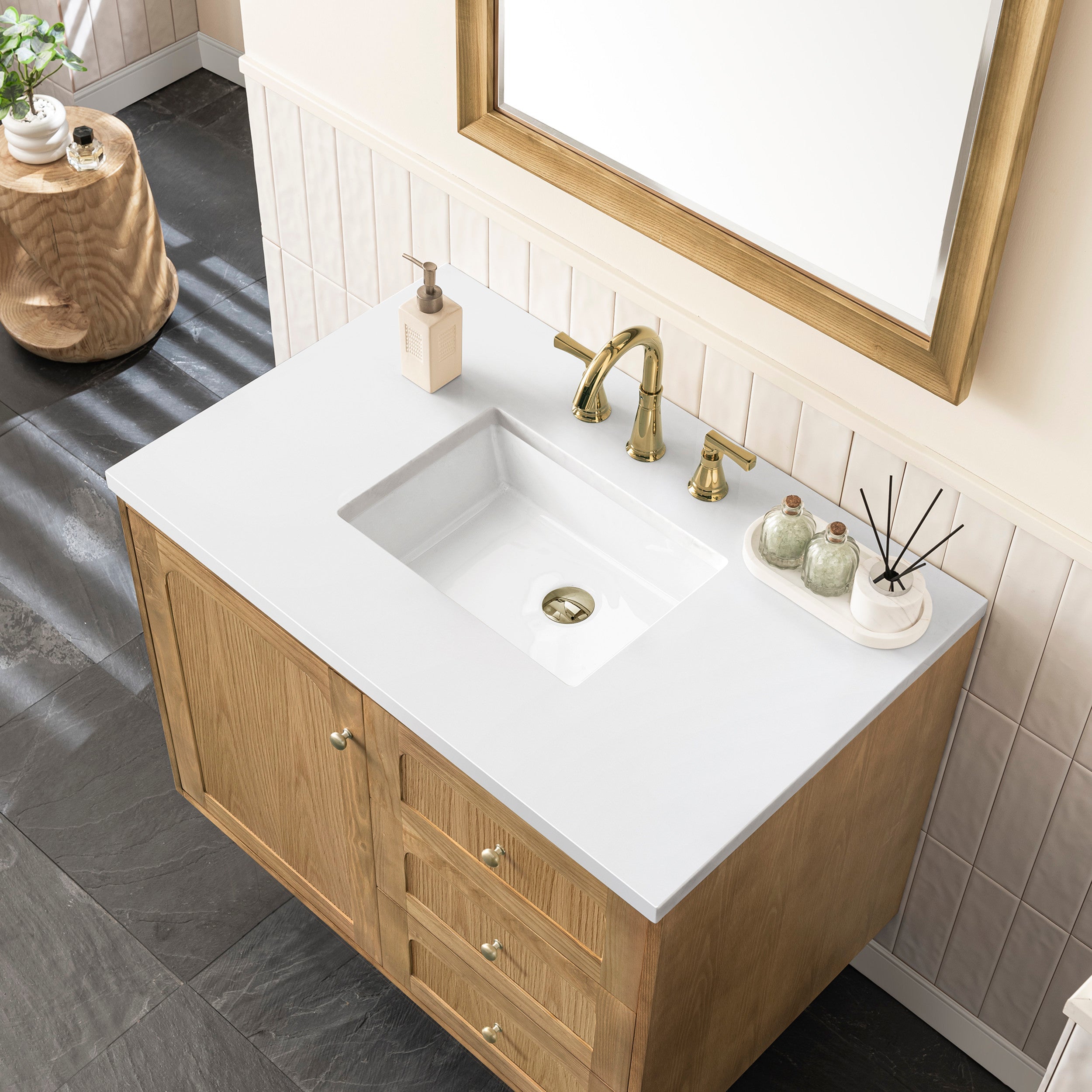 Light Natural Oak / White Zeus - 3 Faucet Holes