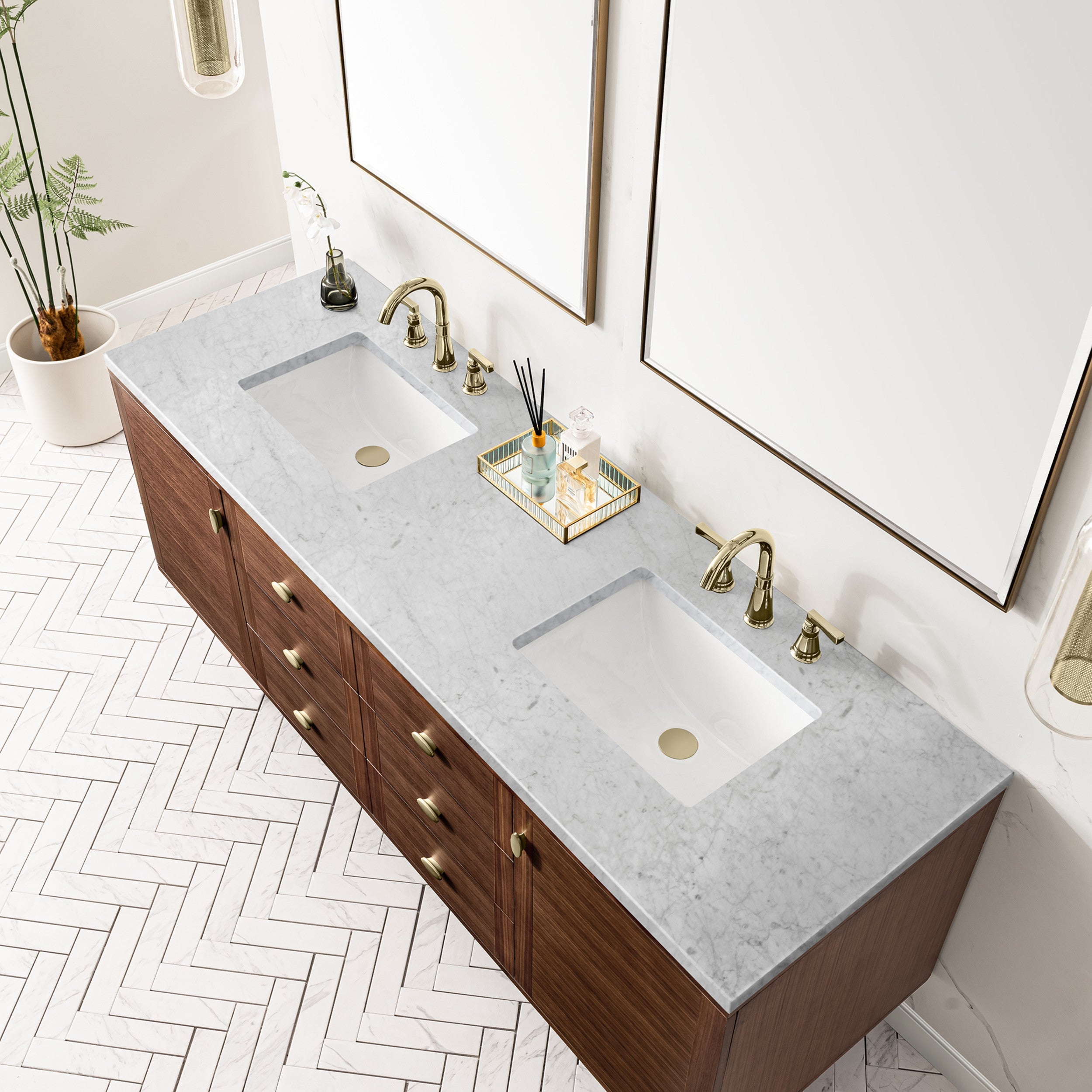 Mid-Century Walnut / Carrara White - 3 Faucet Holes