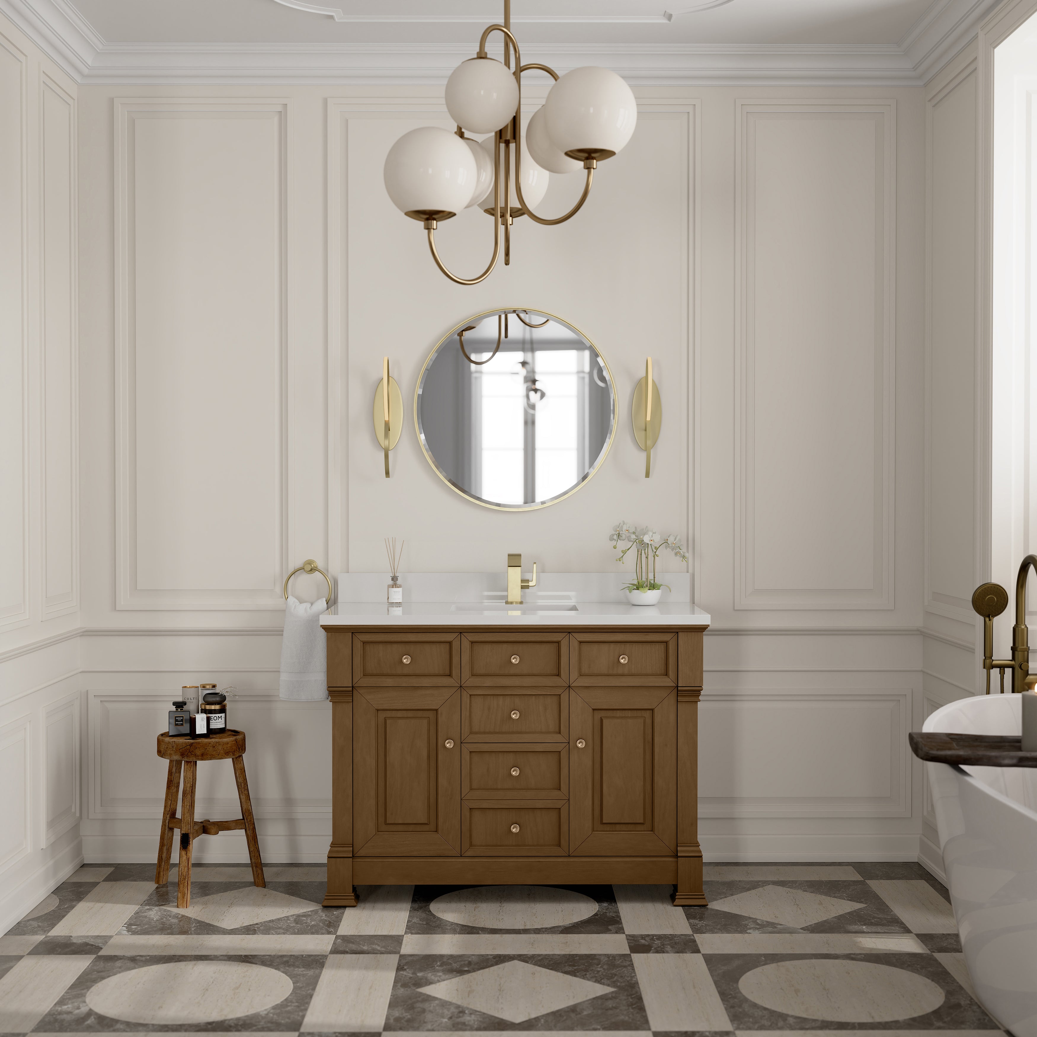 Honey Oak / White Zeus - 1 Faucet Hole