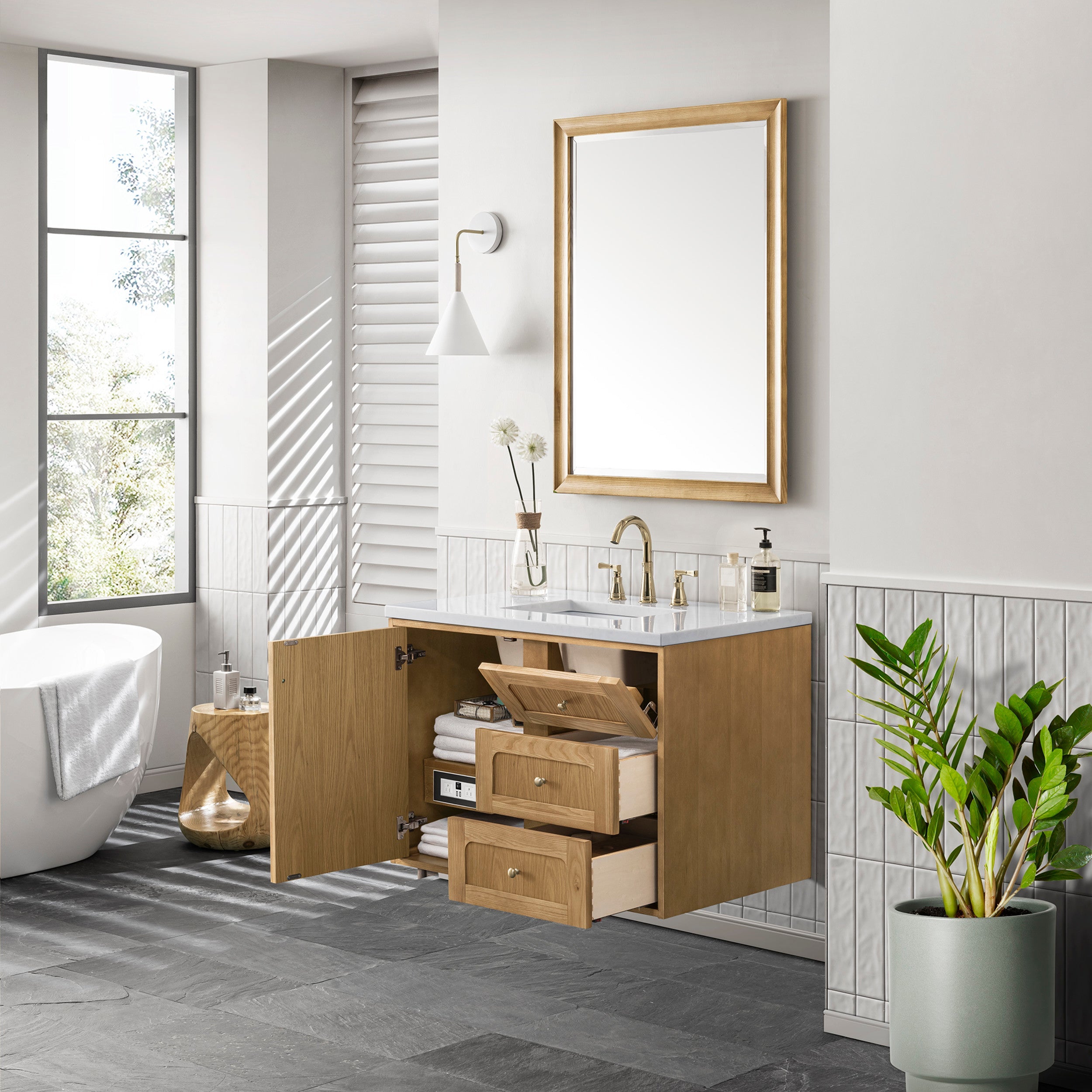 Light Natural Oak / White Zeus - 3 Faucet Holes