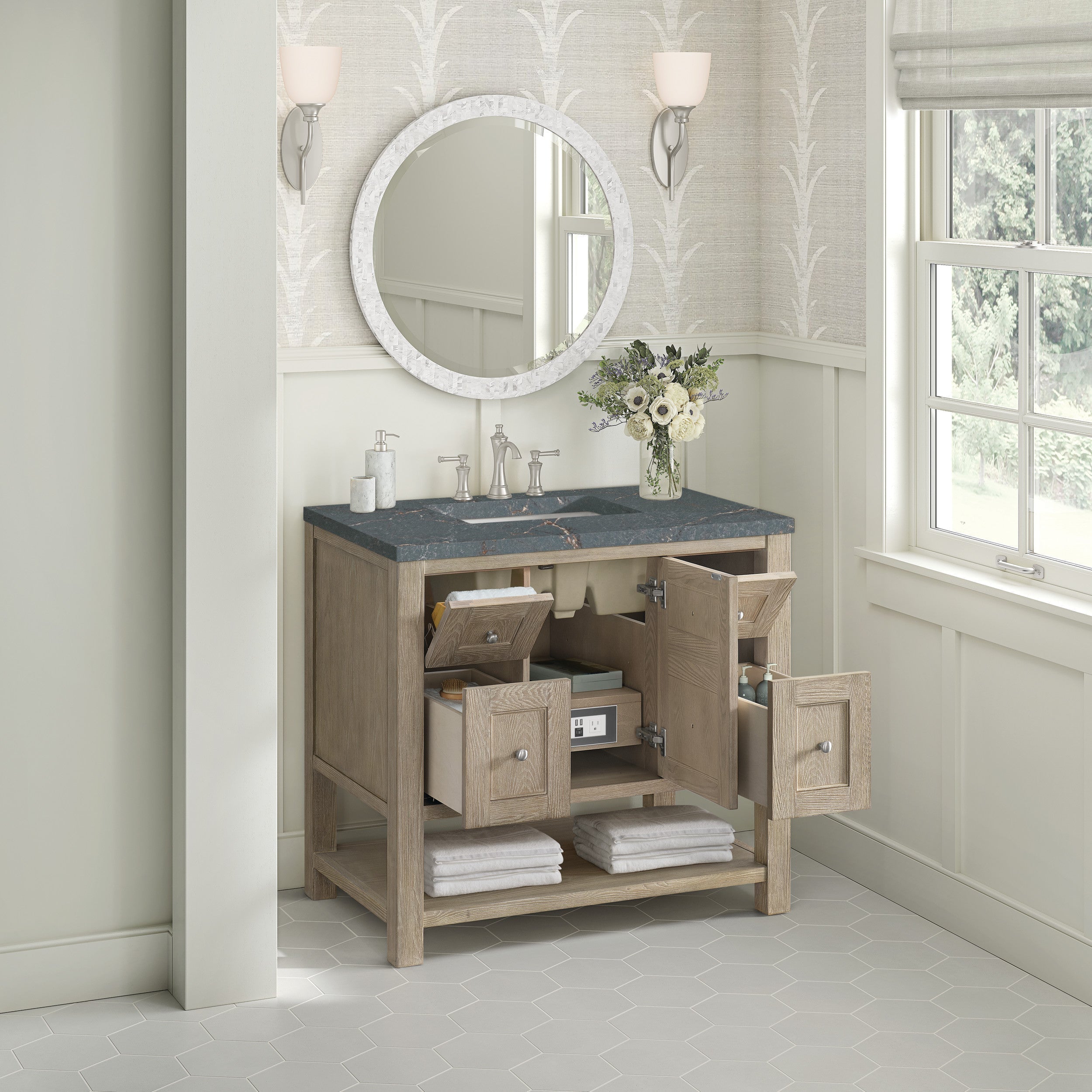 Whitewashed Oak / Parisien Bleu - 3 Faucet Holes