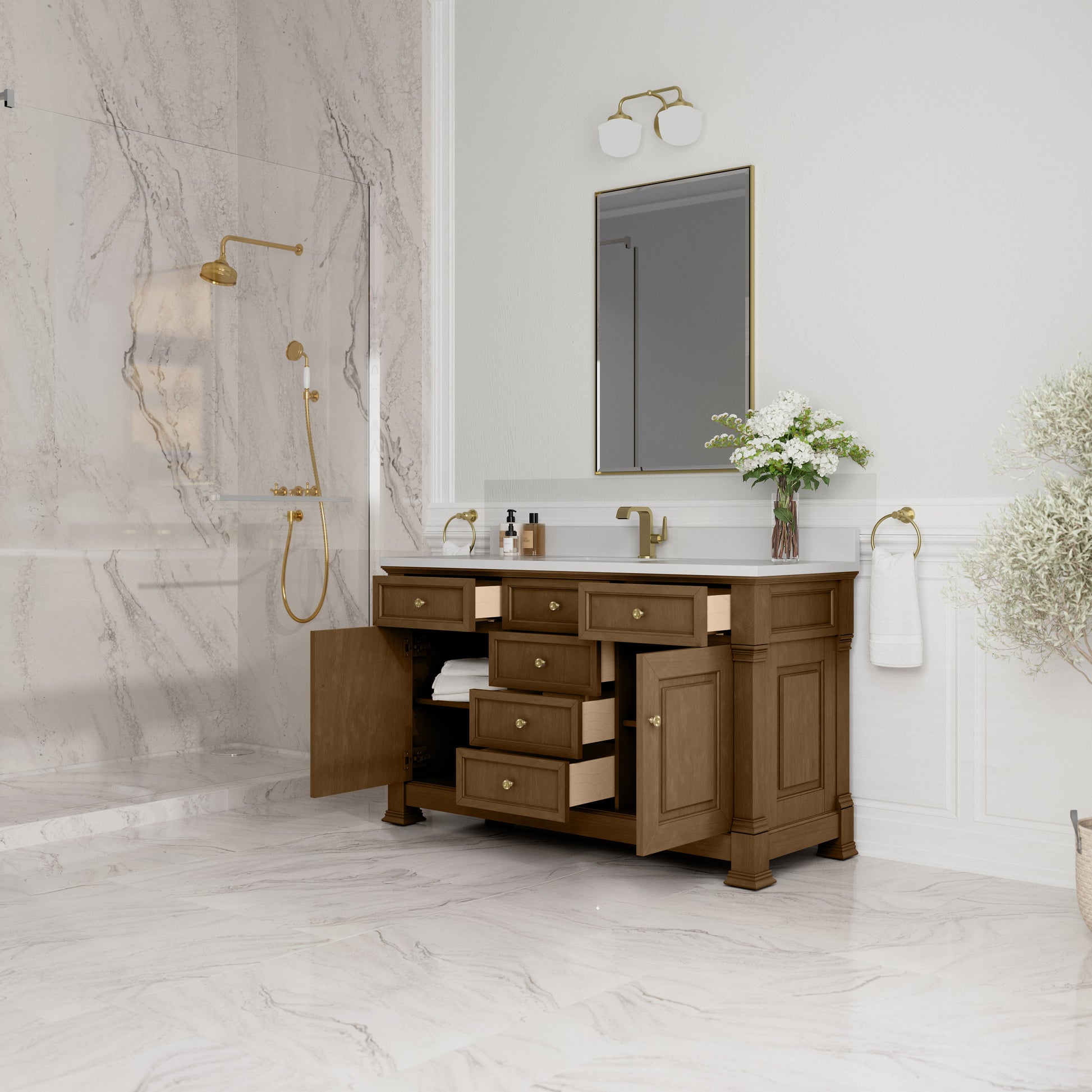 Honey Oak / White Zeus - 1 Faucet Hole