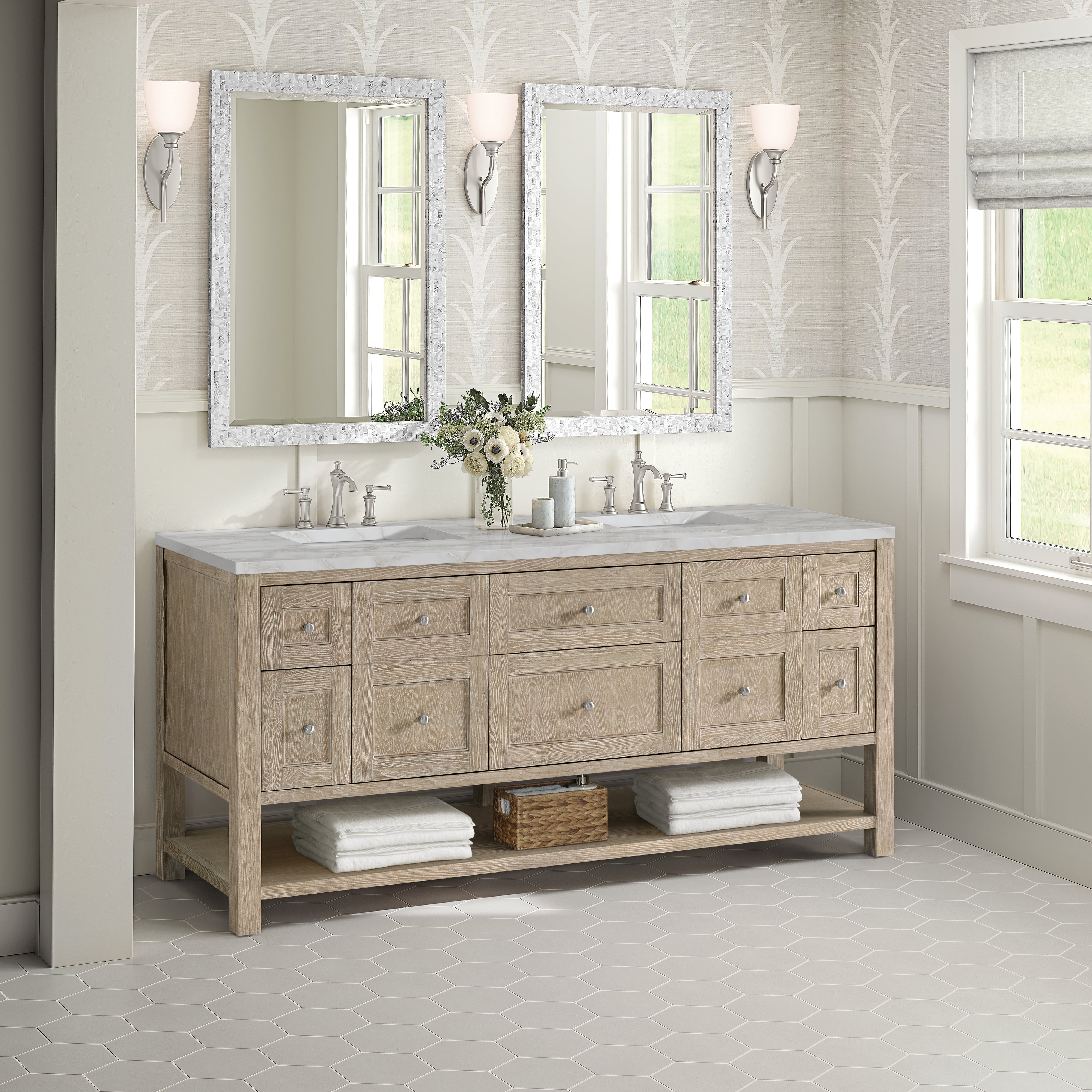 Whitewashed Oak / Victorian Silver - 3 Faucet Holes