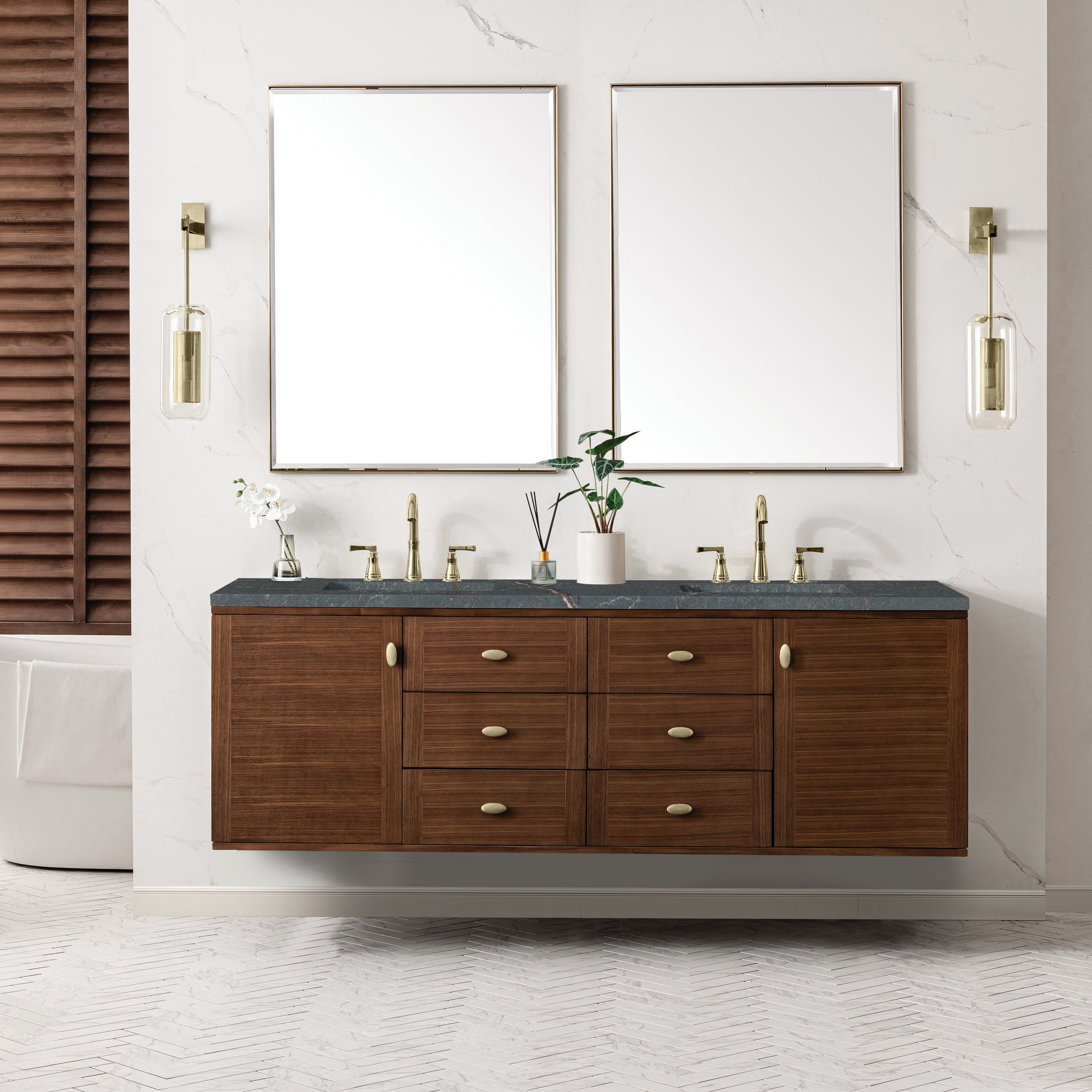 Mid-Century Walnut / Parisien Bleu - 3 Faucet Holes