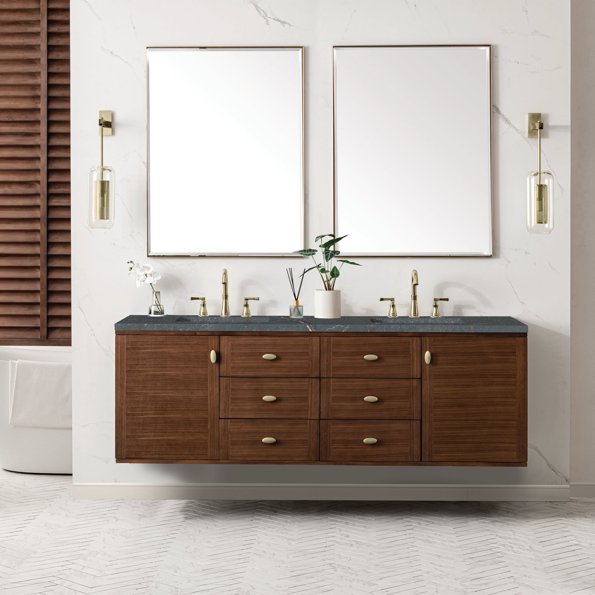 Mid-Century Walnut / Parisien Bleu - 3 Faucet Holes