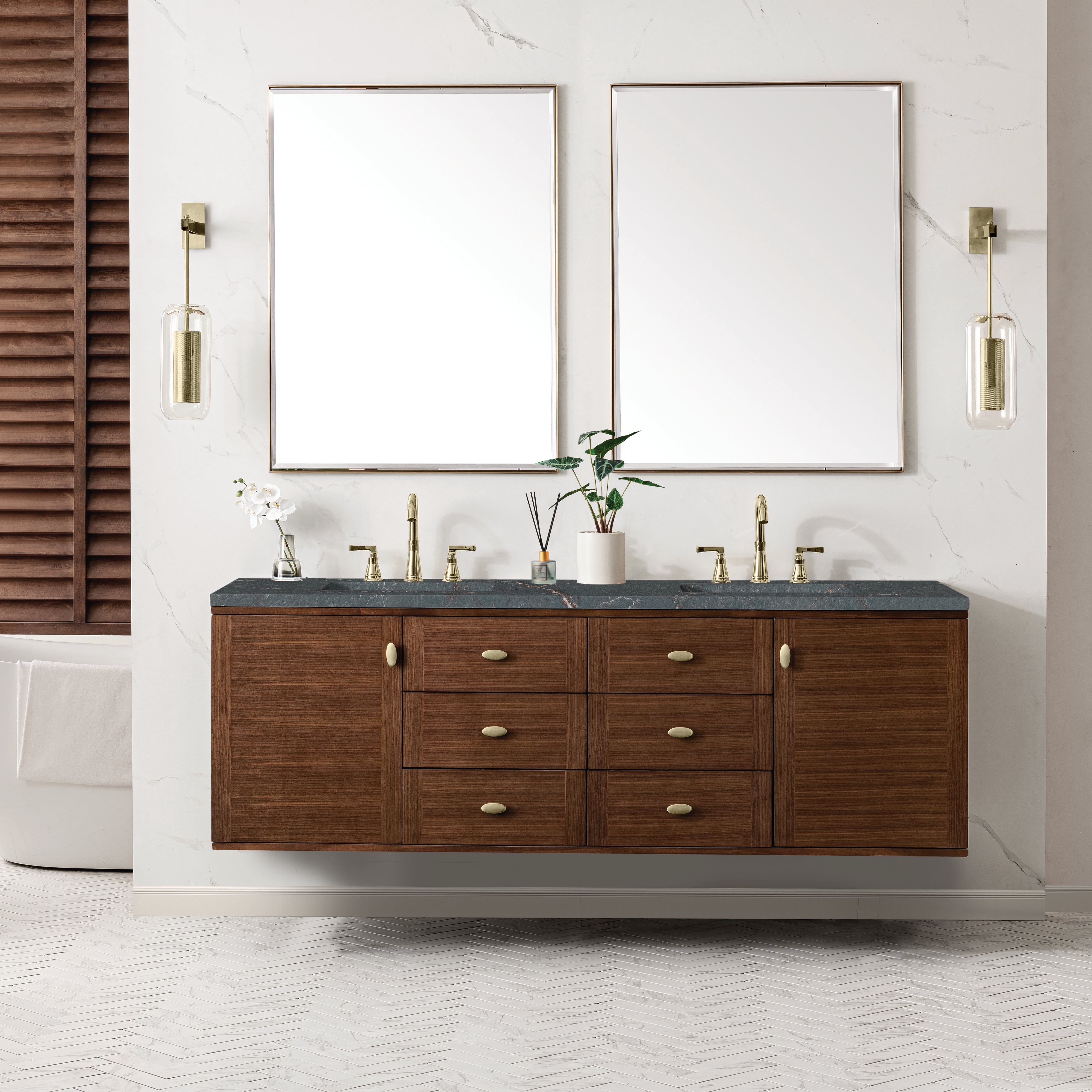 Mid-Century Walnut / Parisien Bleu - 3 Faucet Holes