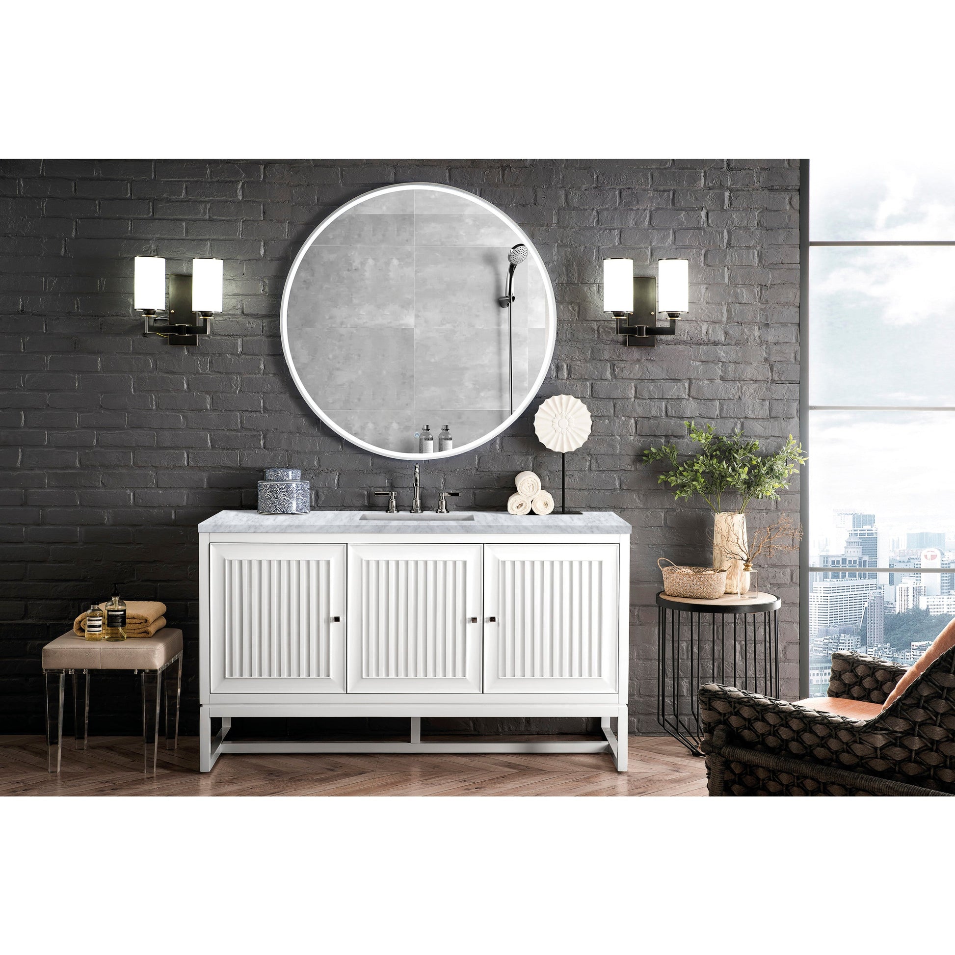 Glossy White / Carrara White - 3 Faucet Holes