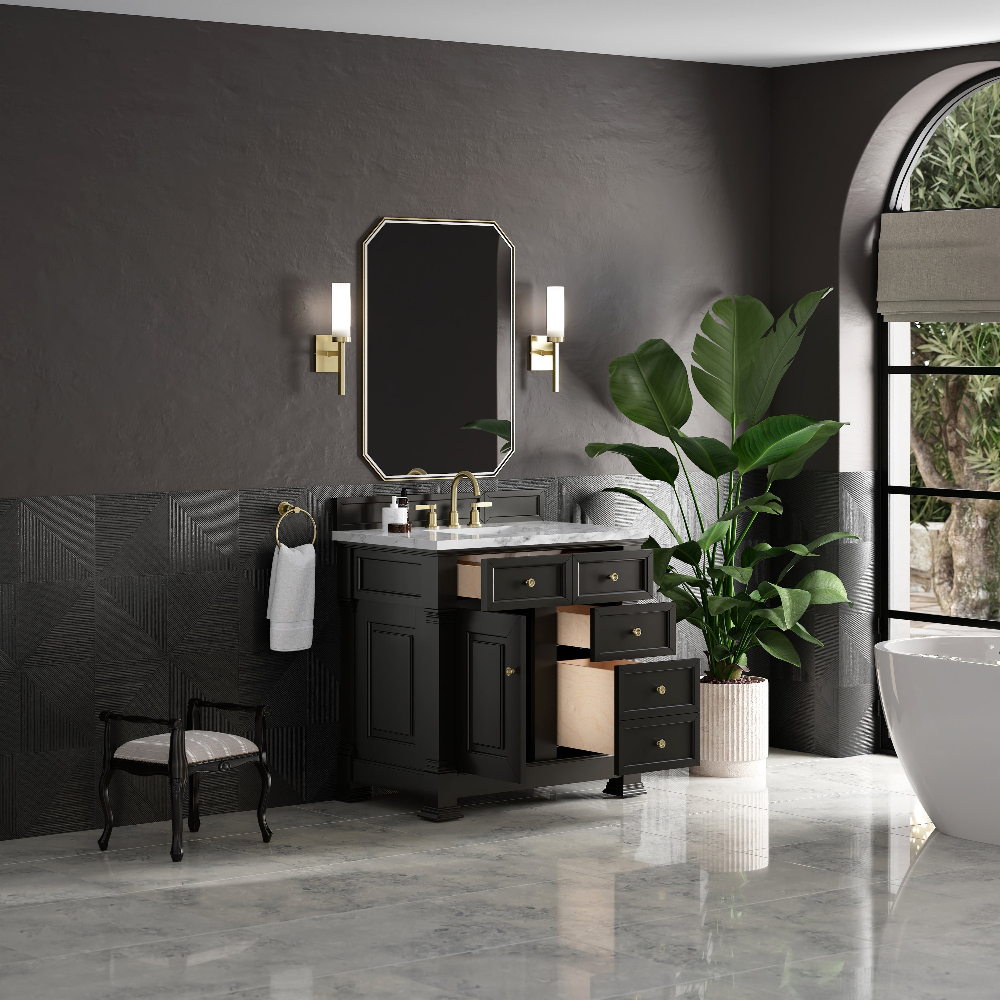 Black Onyx / Carrara White - 3 Faucet Holes