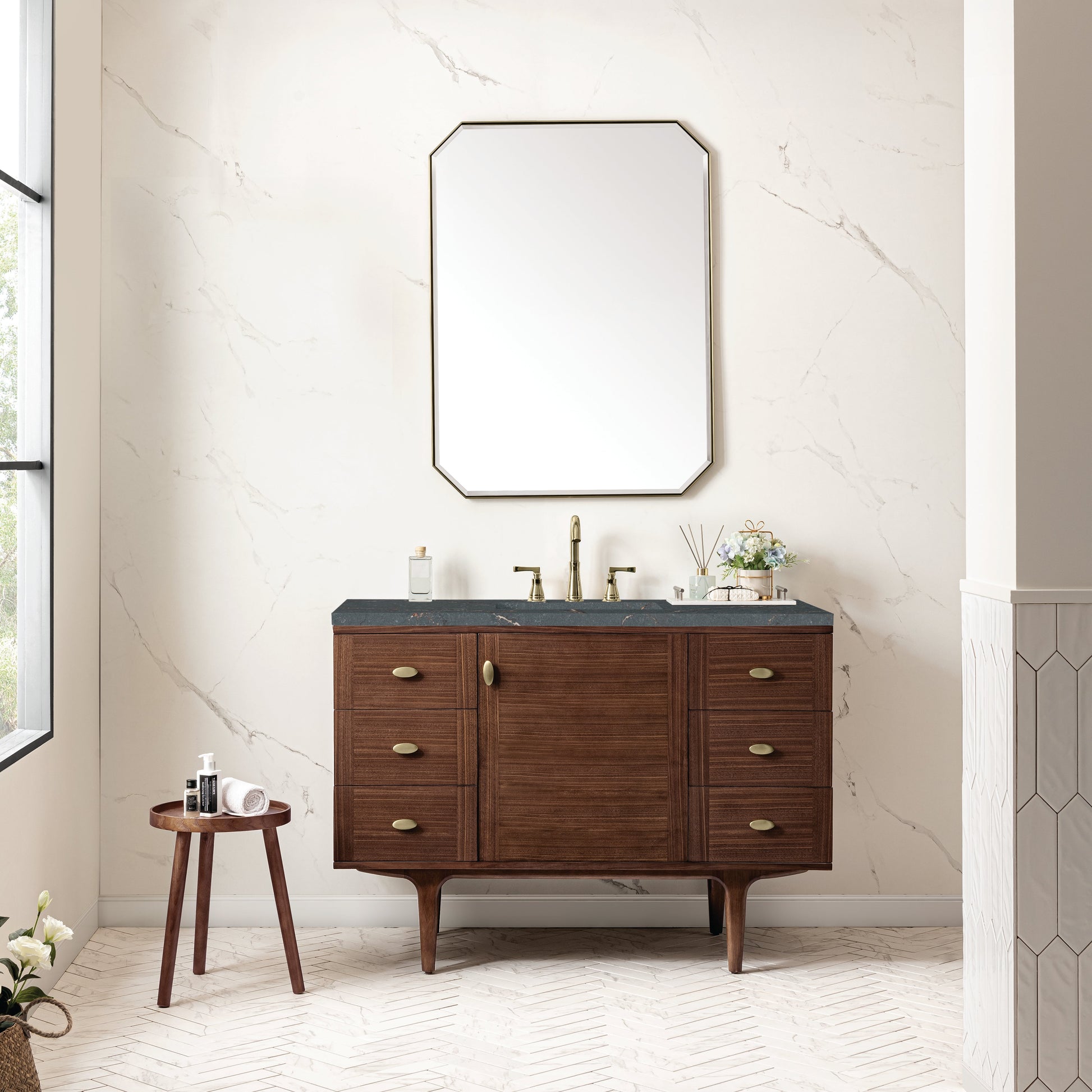 Mid-Century Walnut / Parisien Bleu - 3 Faucet Holes
