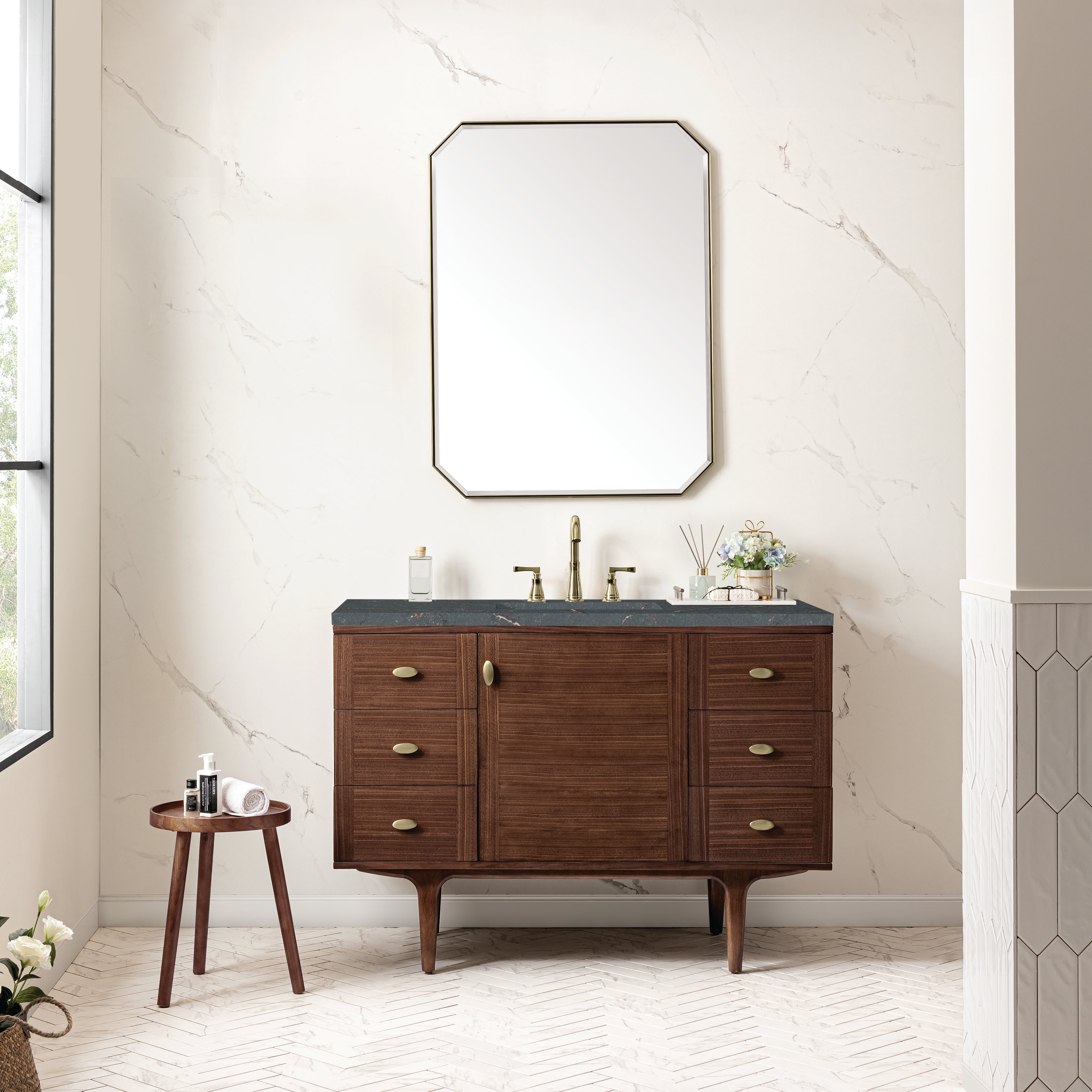Mid-Century Walnut / Parisien Bleu - 3 Faucet Holes