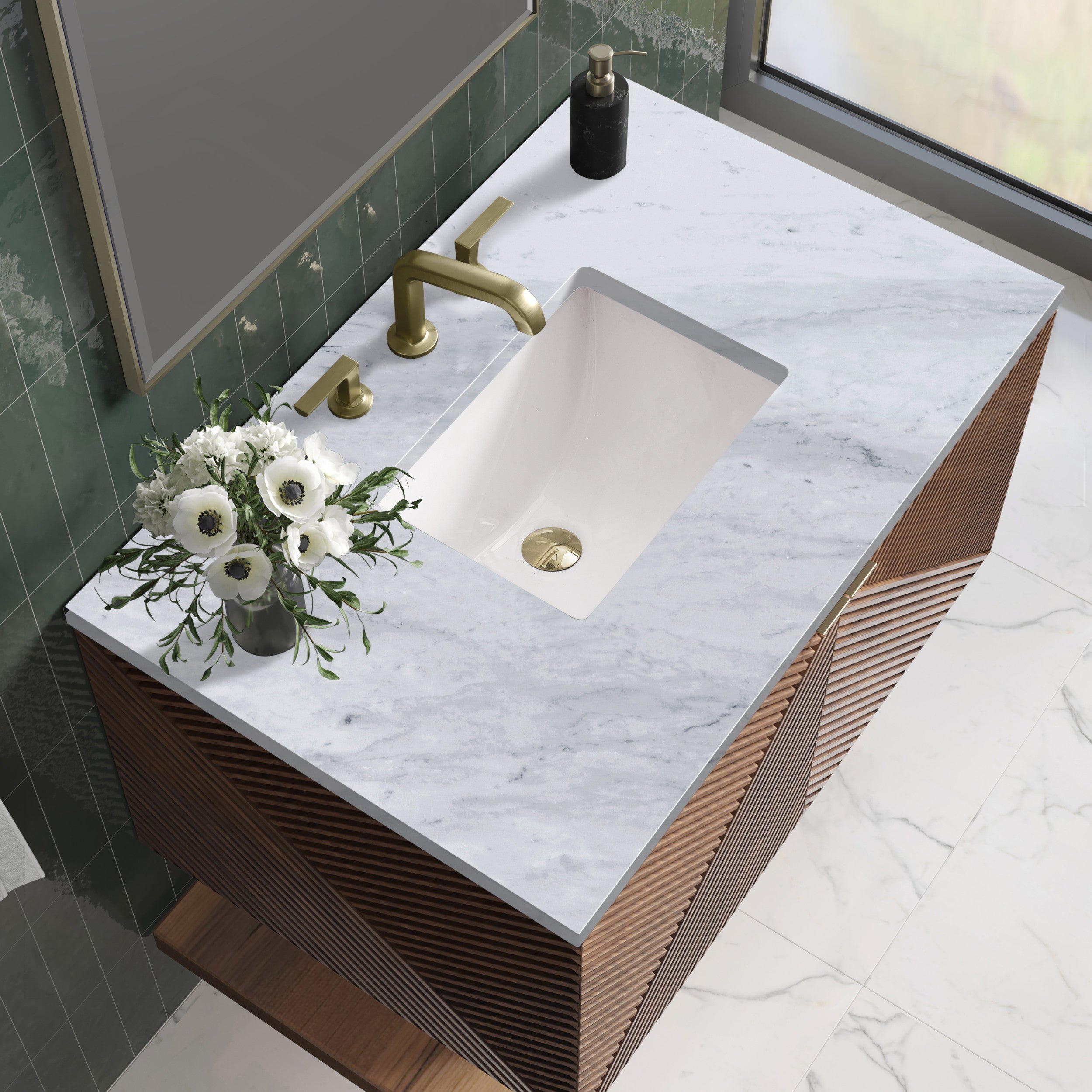 Chestnut / Carrara White - 3 Faucet Holes