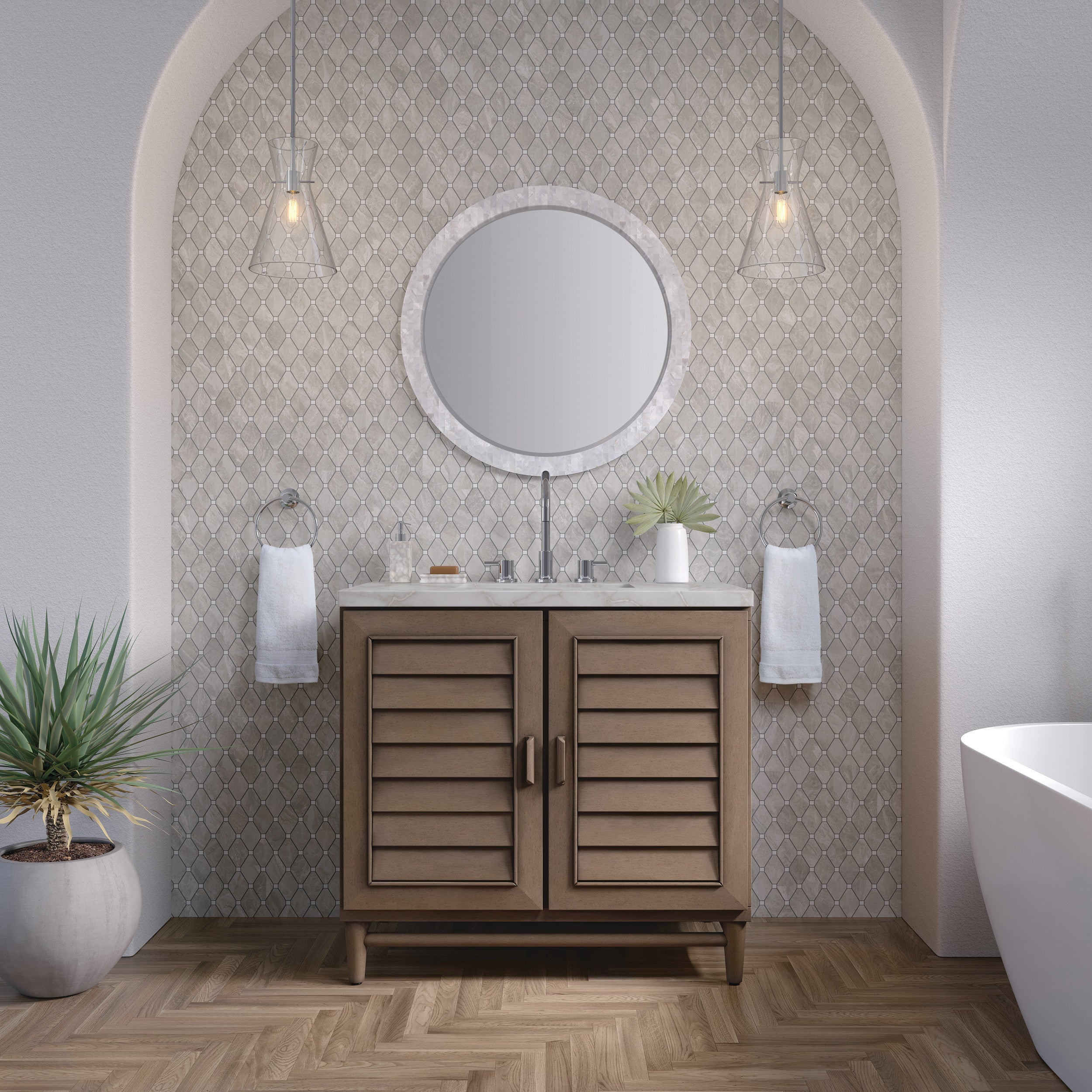 Whitewashed Walnut / Victorian Silver - 3 Faucet Holes