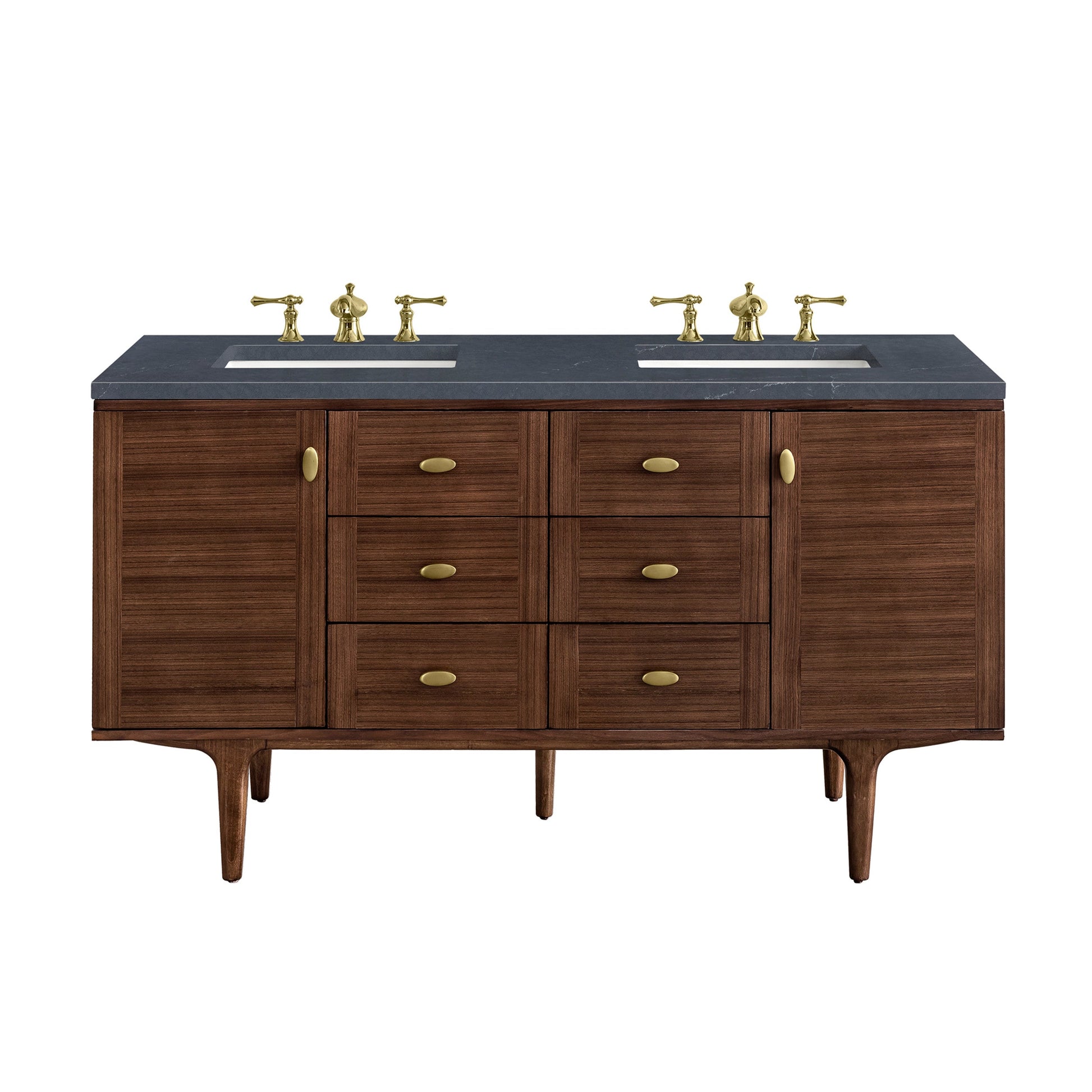 Mid-Century Walnut / Charcoal Soapstone - 3 Faucet Holes