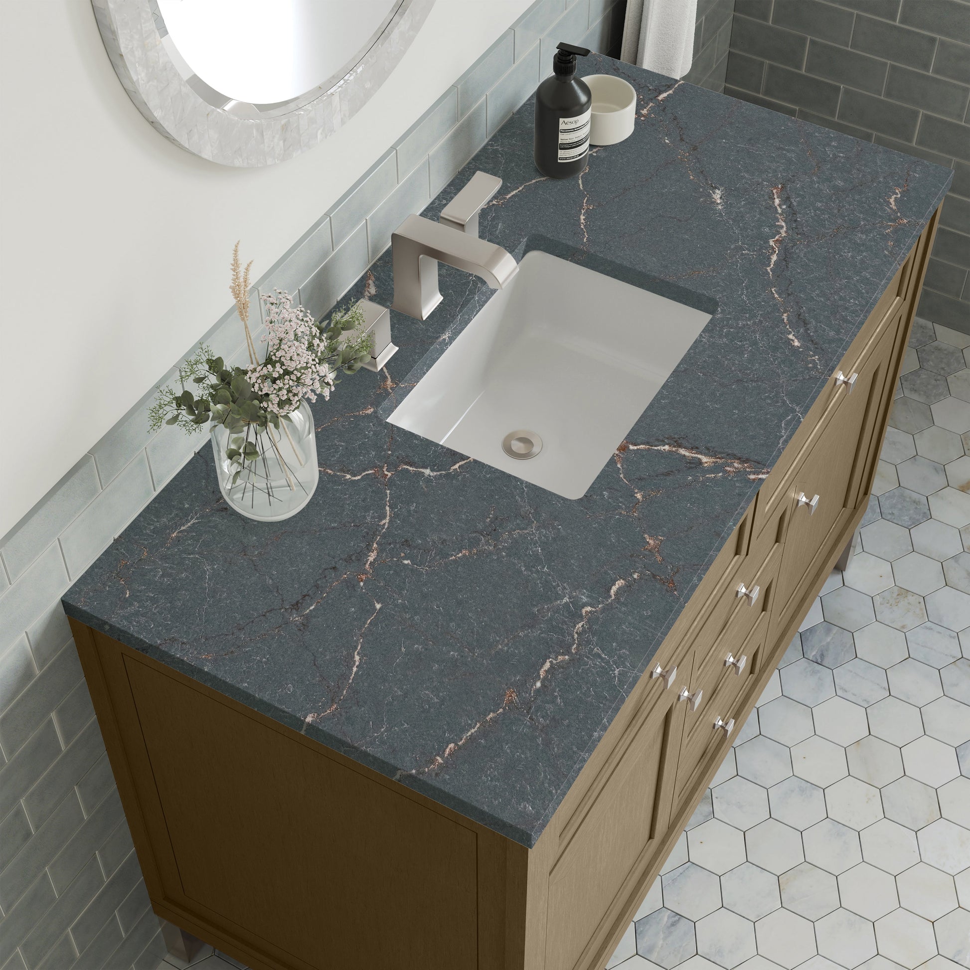 Walnut Whisper / Parisien Bleu - 3 Faucet Holes