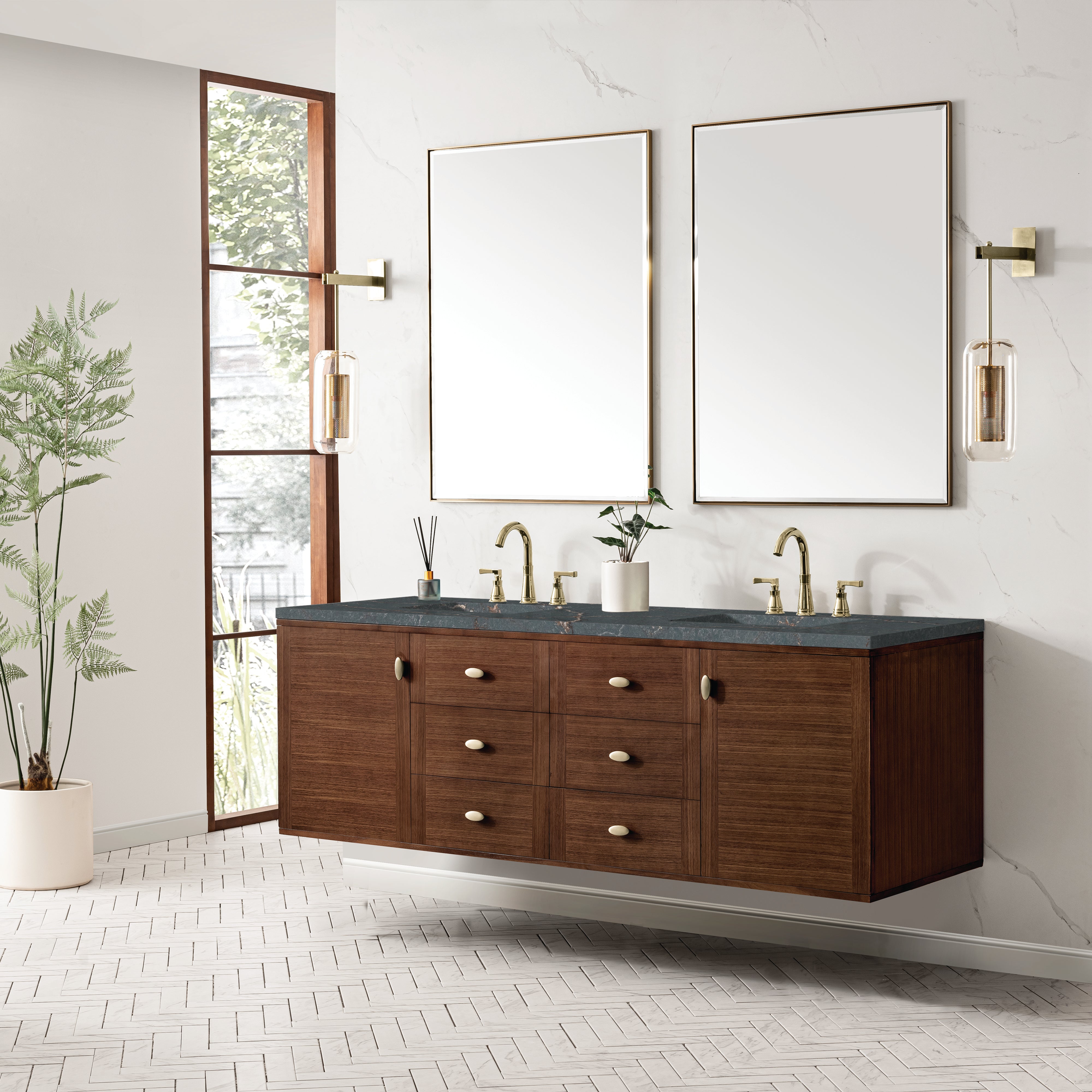Mid-Century Walnut / Parisien Bleu - 3 Faucet Holes