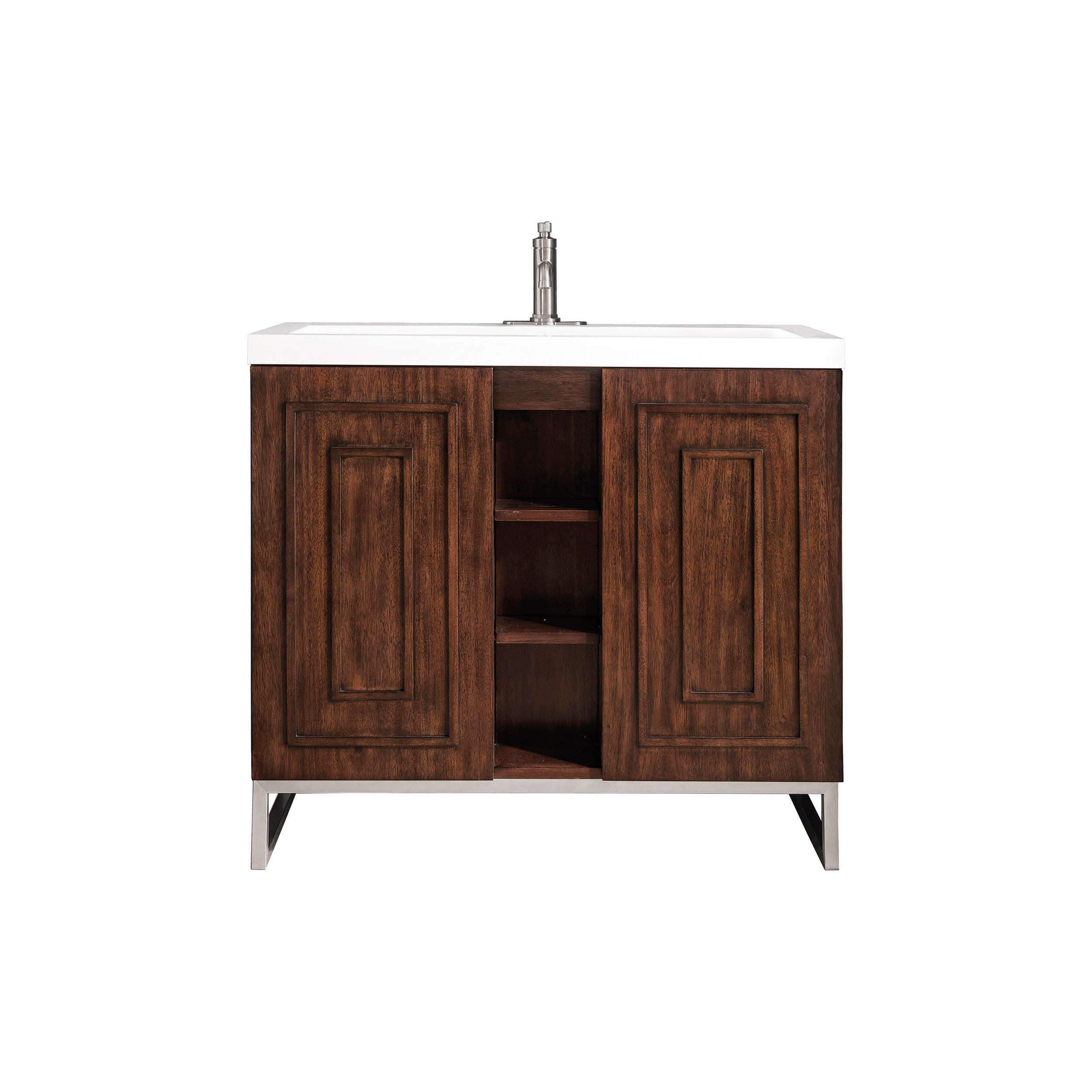 Mid-Century Acacia / White Glossy / Brushed Nickel - 1 Faucet Hole