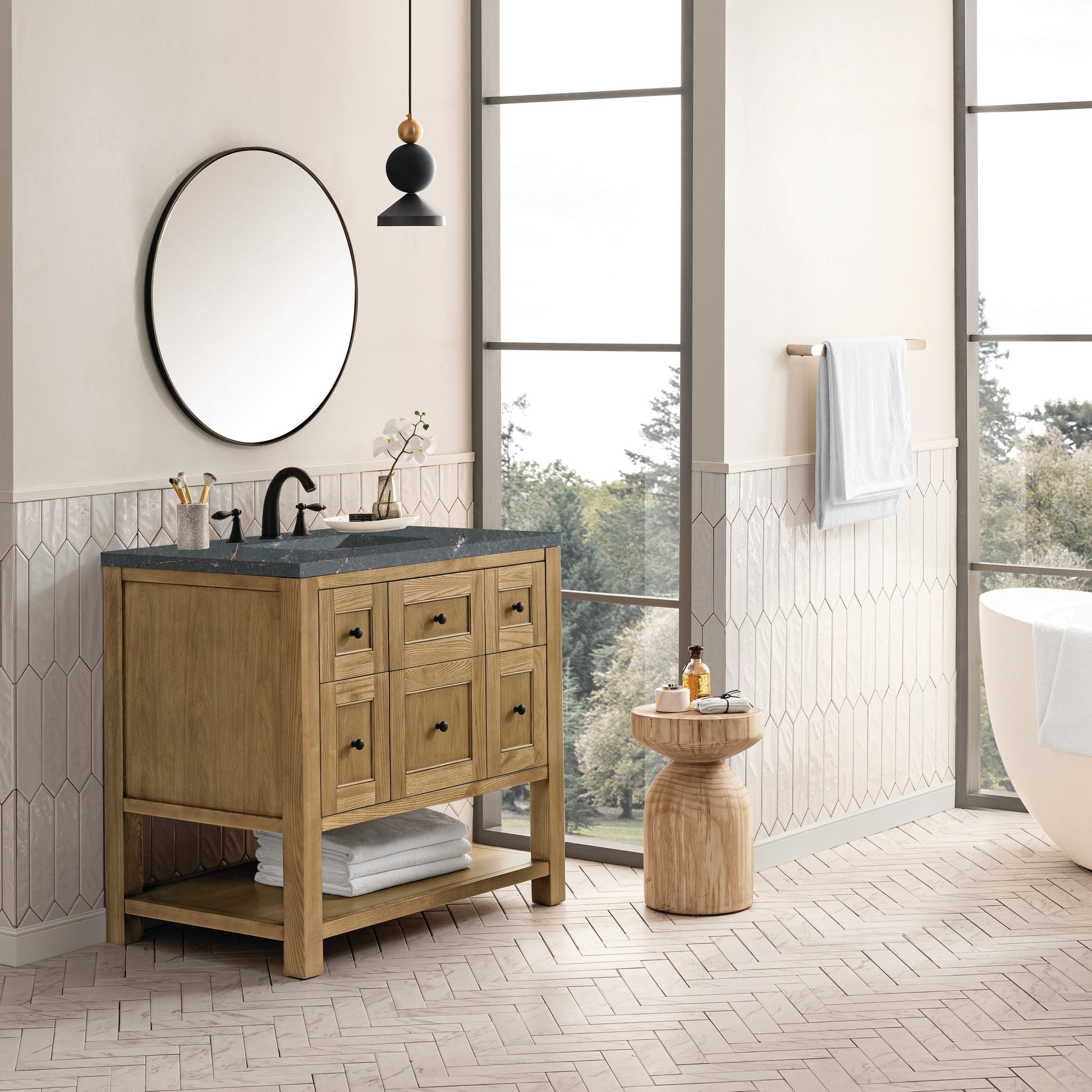Light Natural Oak / Parisien Bleu - 3 Faucet Holes