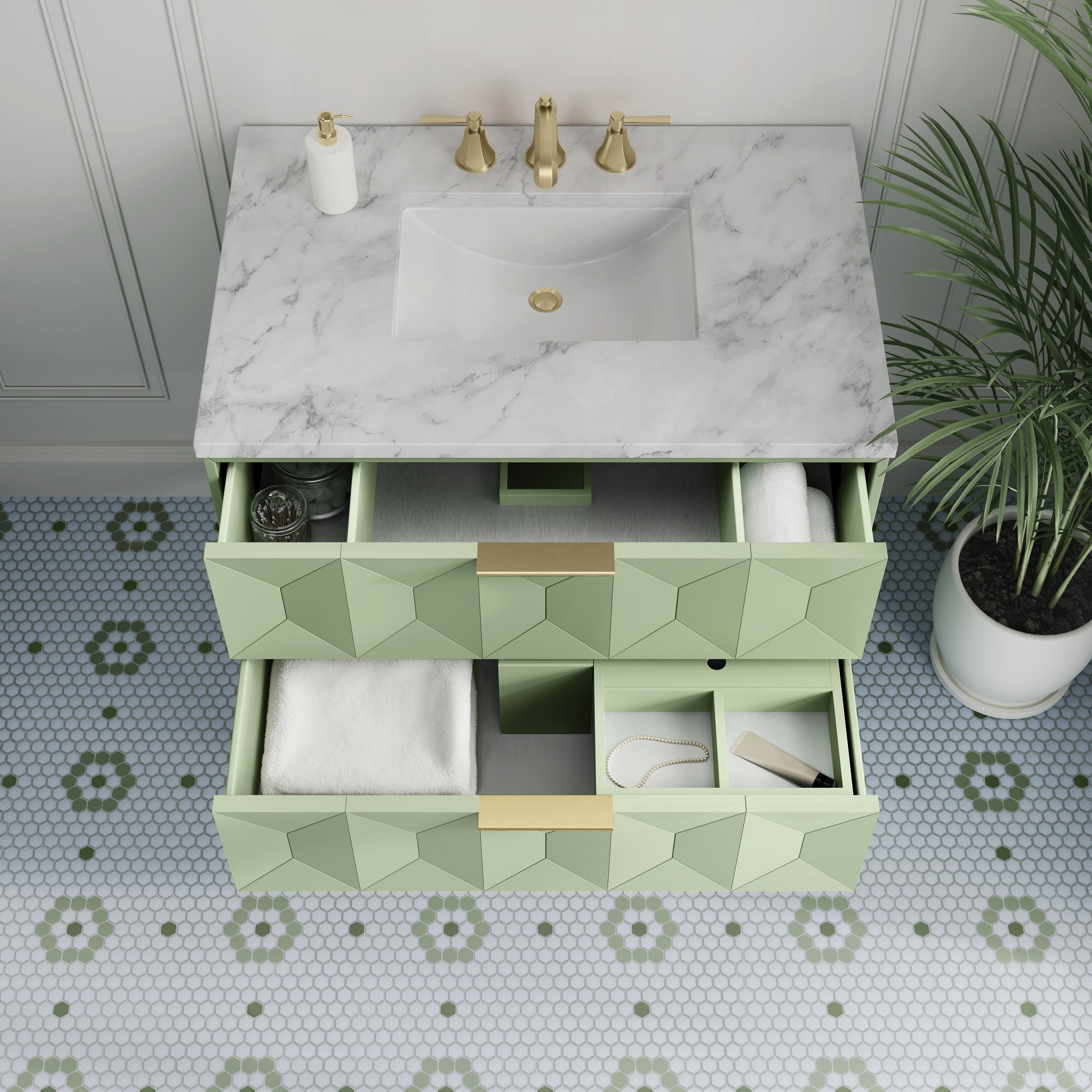 Pistachio / Carrara White - 3 Faucet Holes