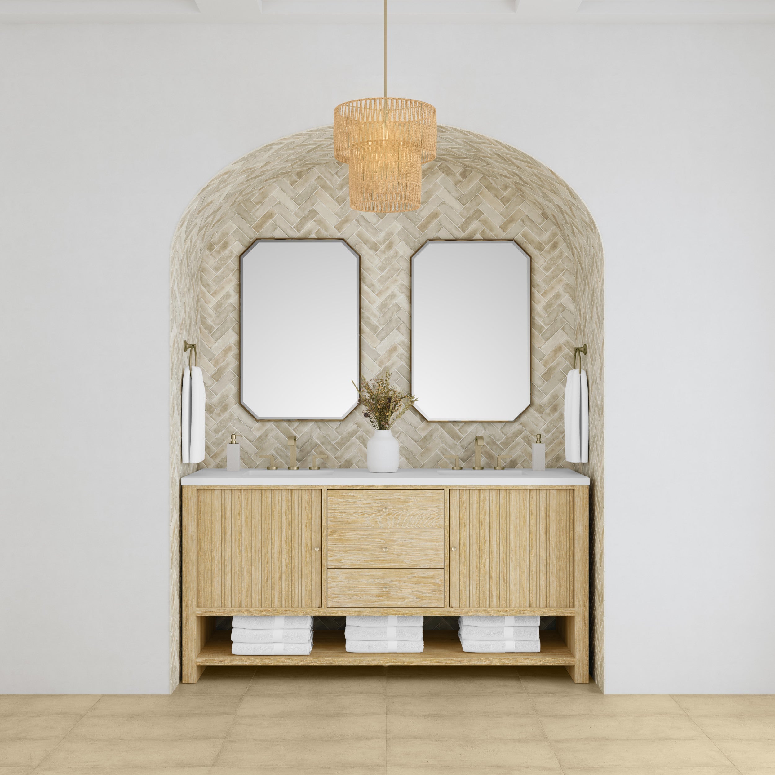Sunwashed Oak / White Zeus - 3 Faucet Holes