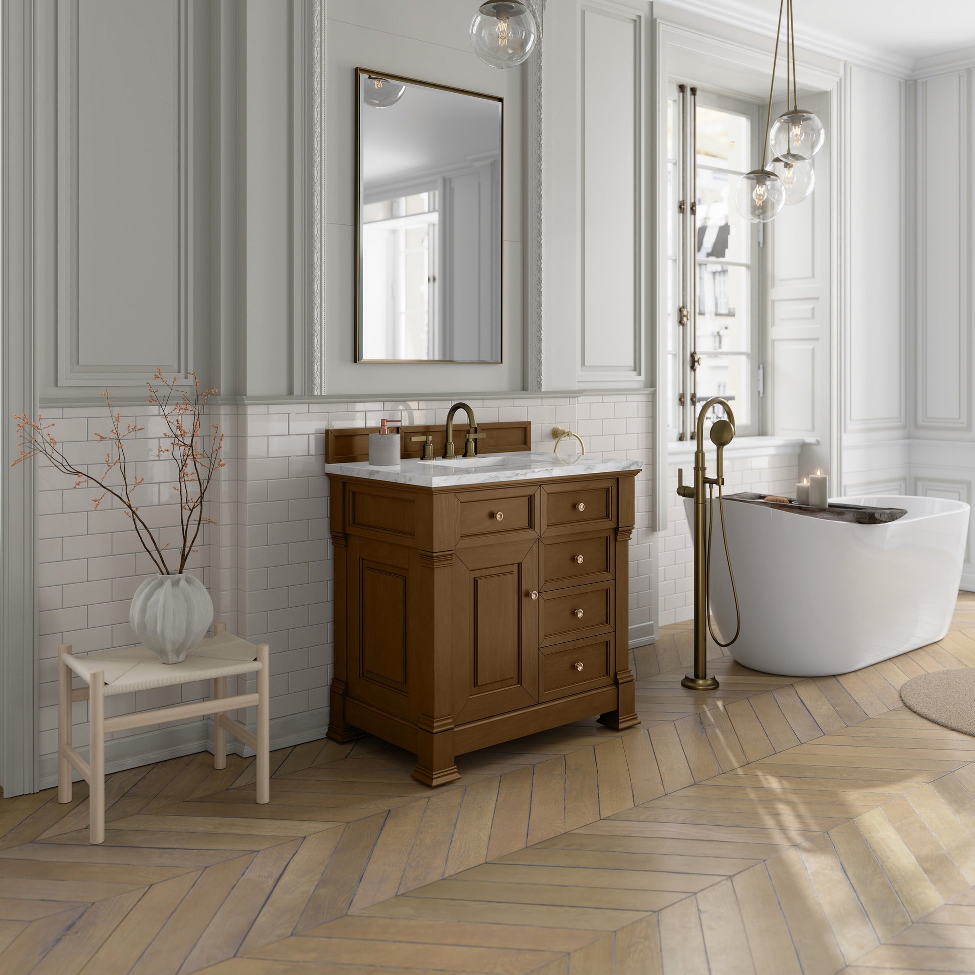 Honey Oak / Carrara White - 3 Faucet Holes