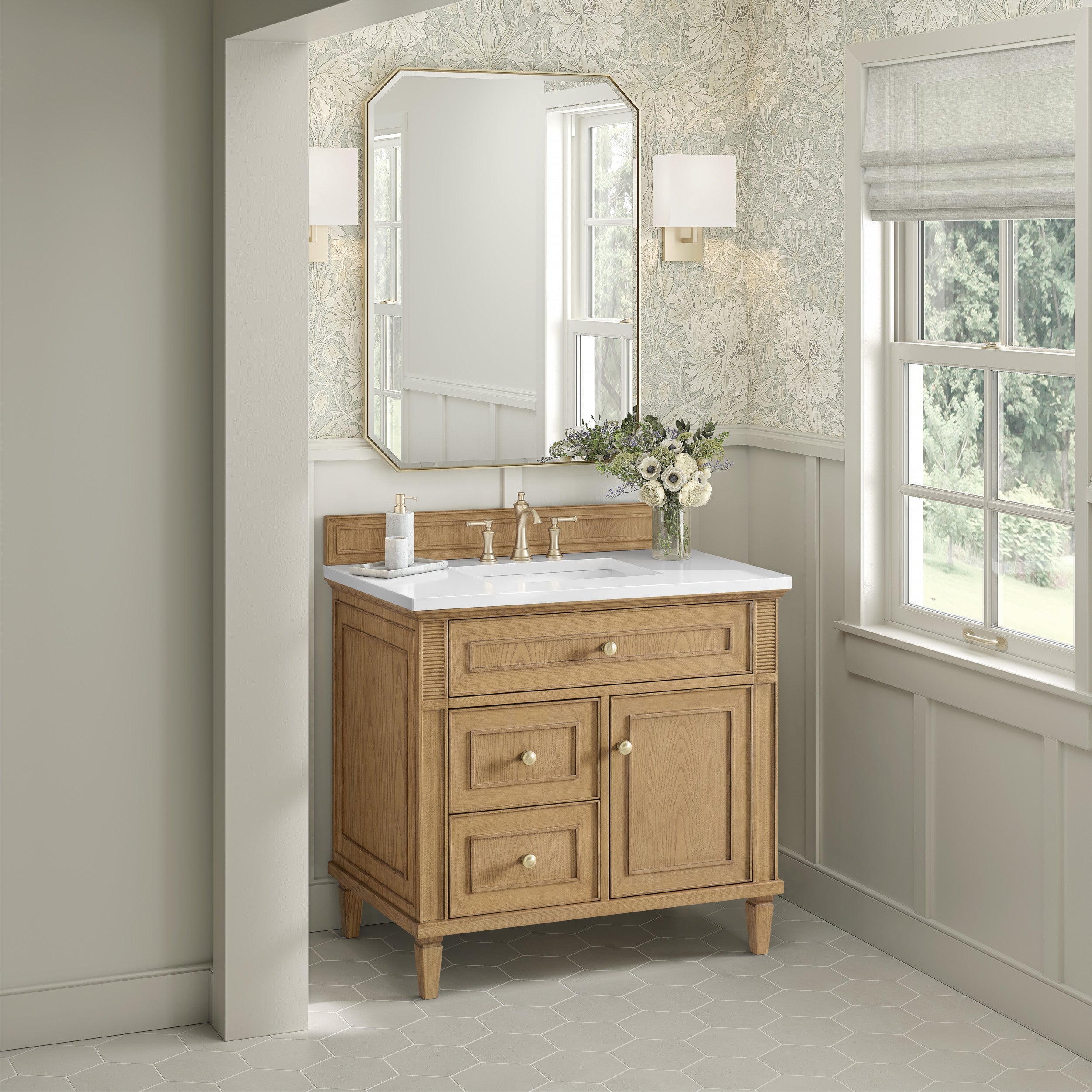Light Natural Oak / White Zeus - 3 Faucet Holes
