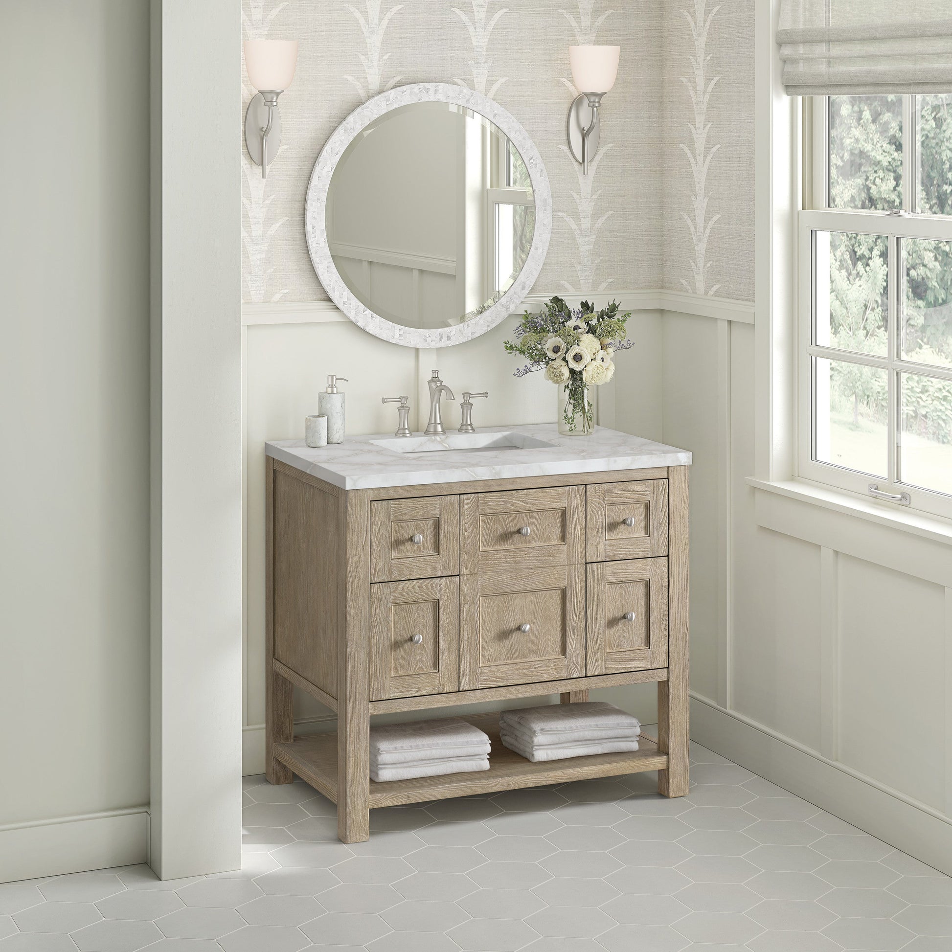 Whitewashed Oak / Victorian Silver - 3 Faucet Holes