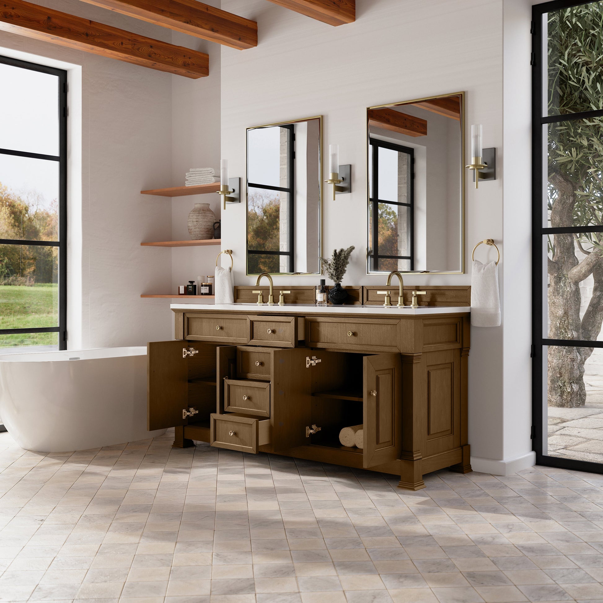 Honey Oak / White Zeus - 3 Faucet Holes