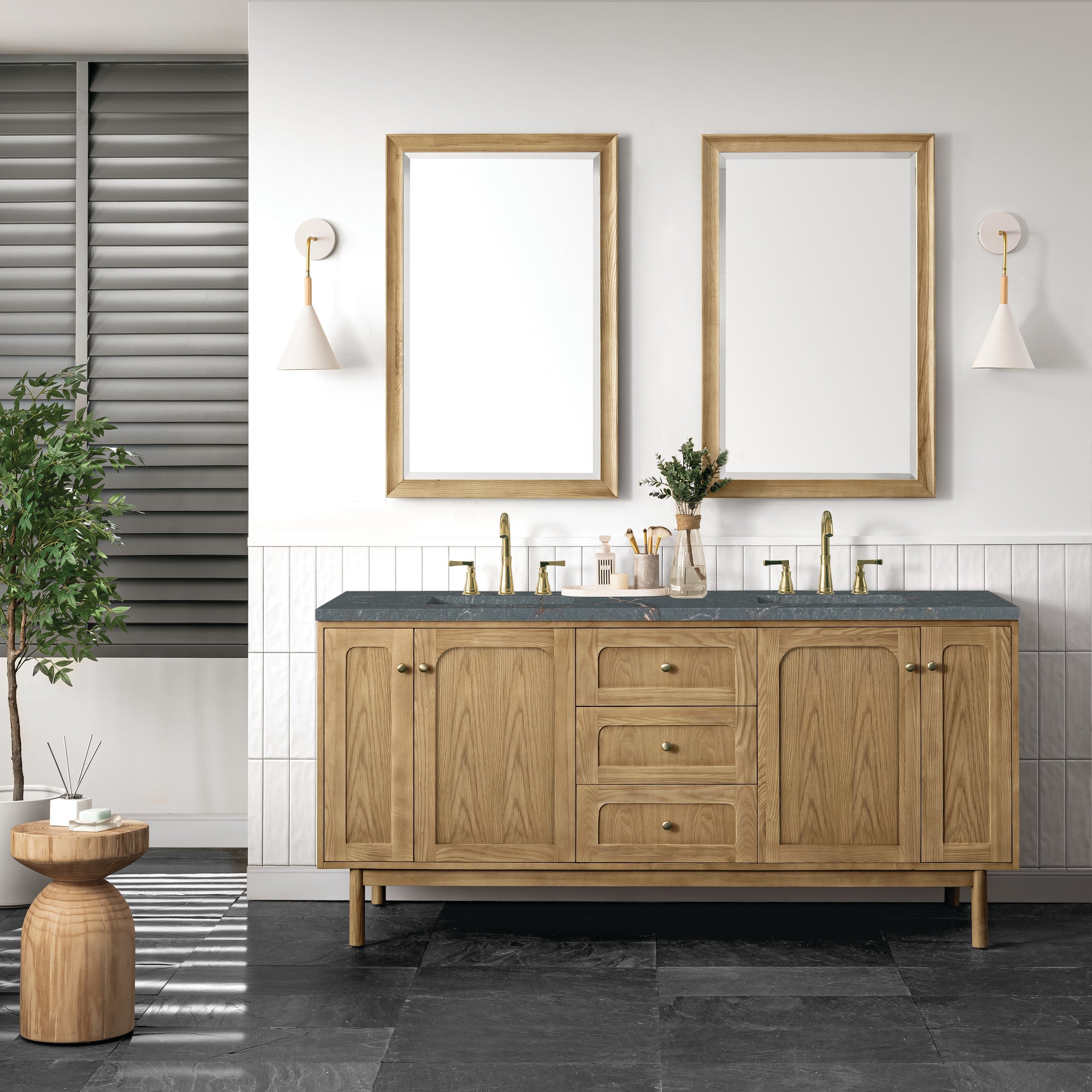 Light Natural Oak / Parisien Bleu - 3 Faucet Holes
