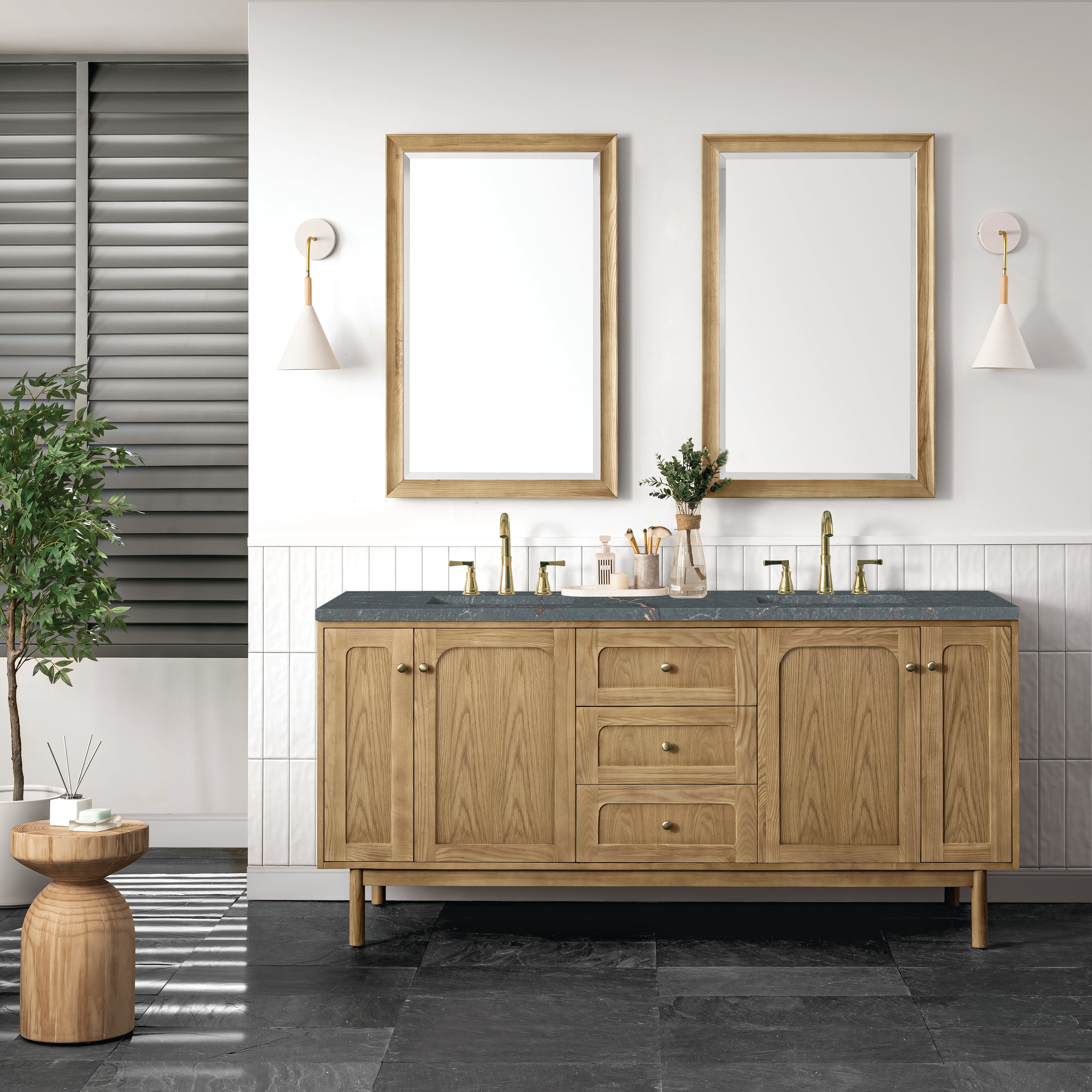 Light Natural Oak / Parisien Bleu - 3 Faucet Holes