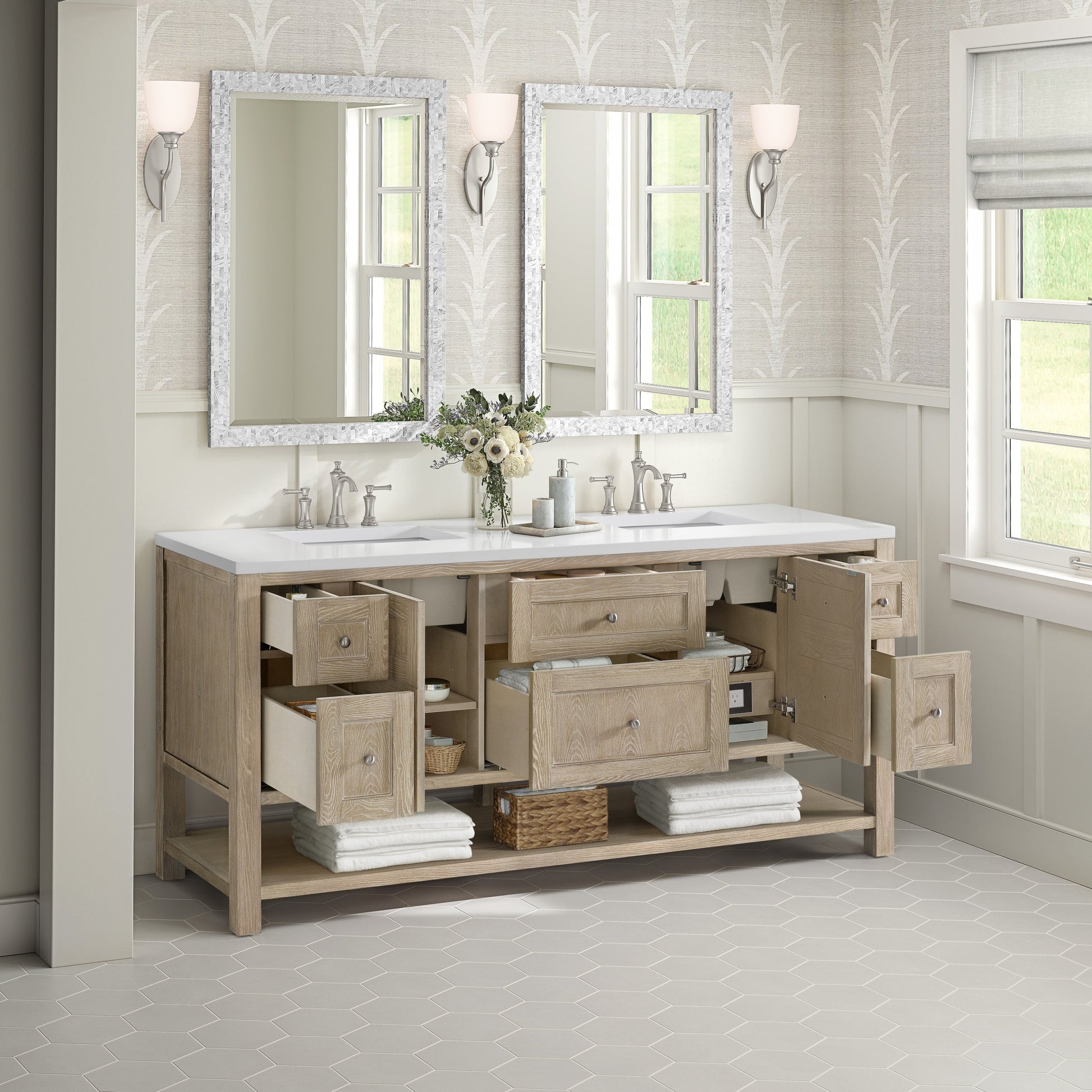 Whitewashed Oak / White Zeus - 3 Faucet Holes